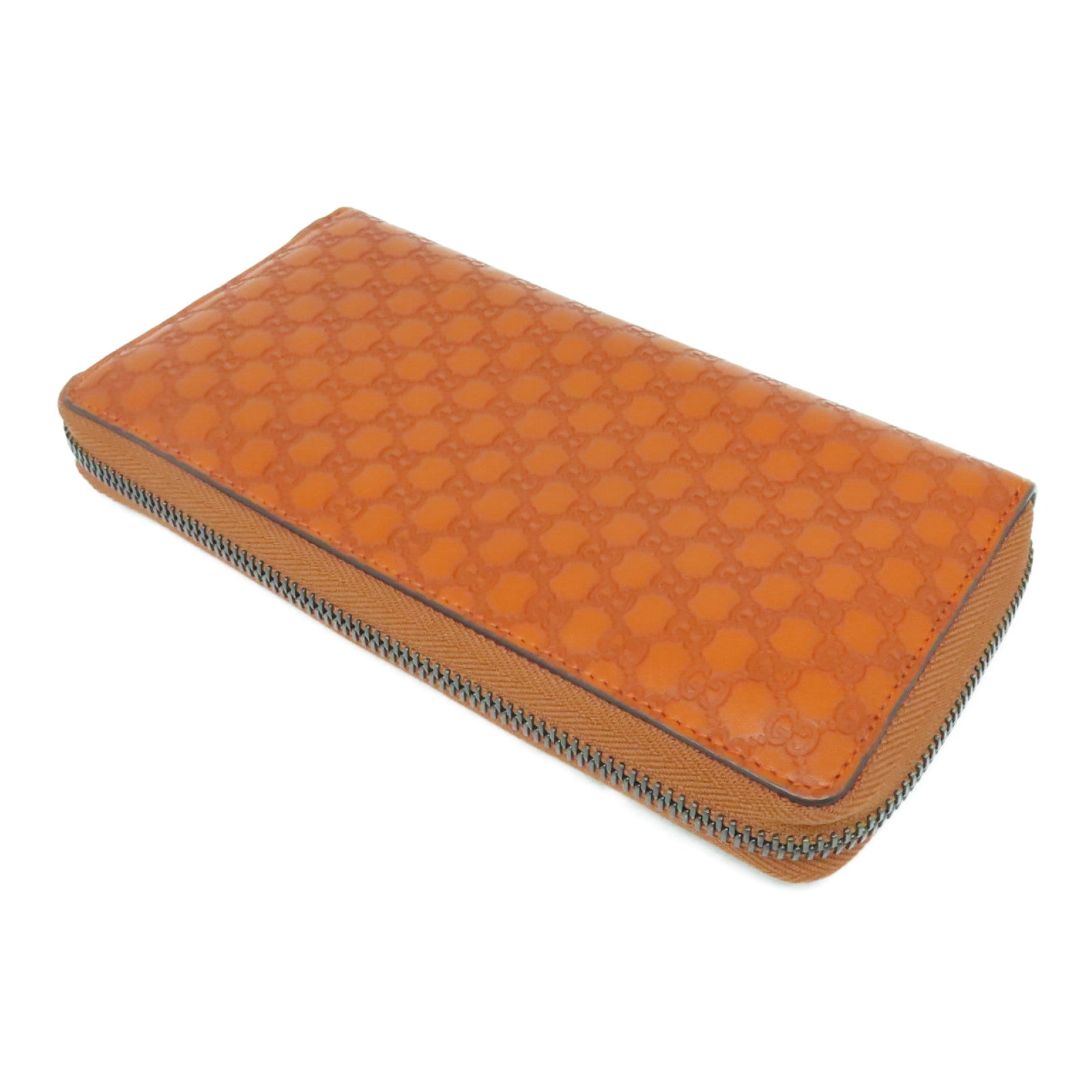 GUCCI Cowhide Leather Zipped Long Wallet Silver Buckle Long Wallet Orange