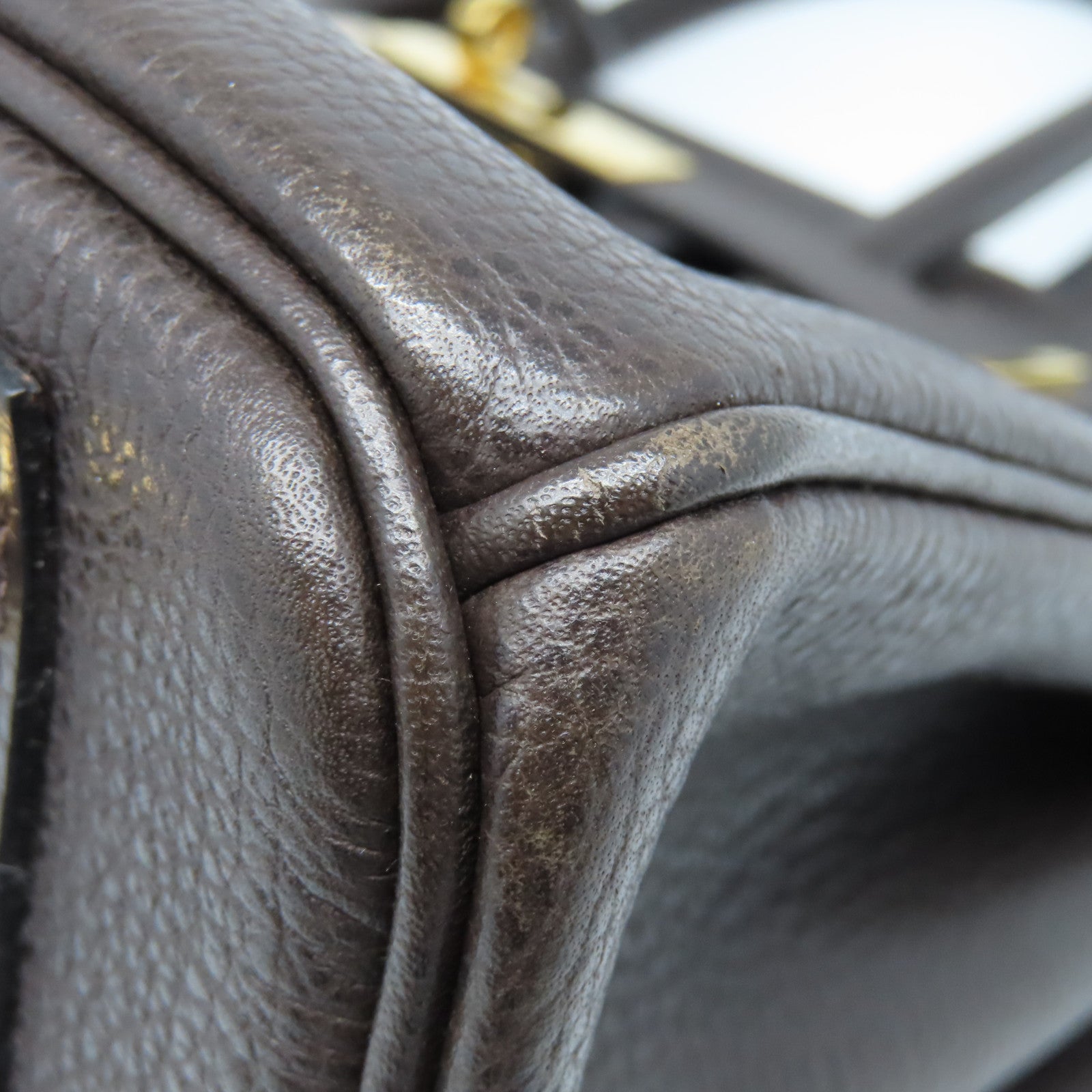 HERMES Buffle Skipper Leather Birkin 30 Gold Buckle Handle Bag Chocolat Brown
