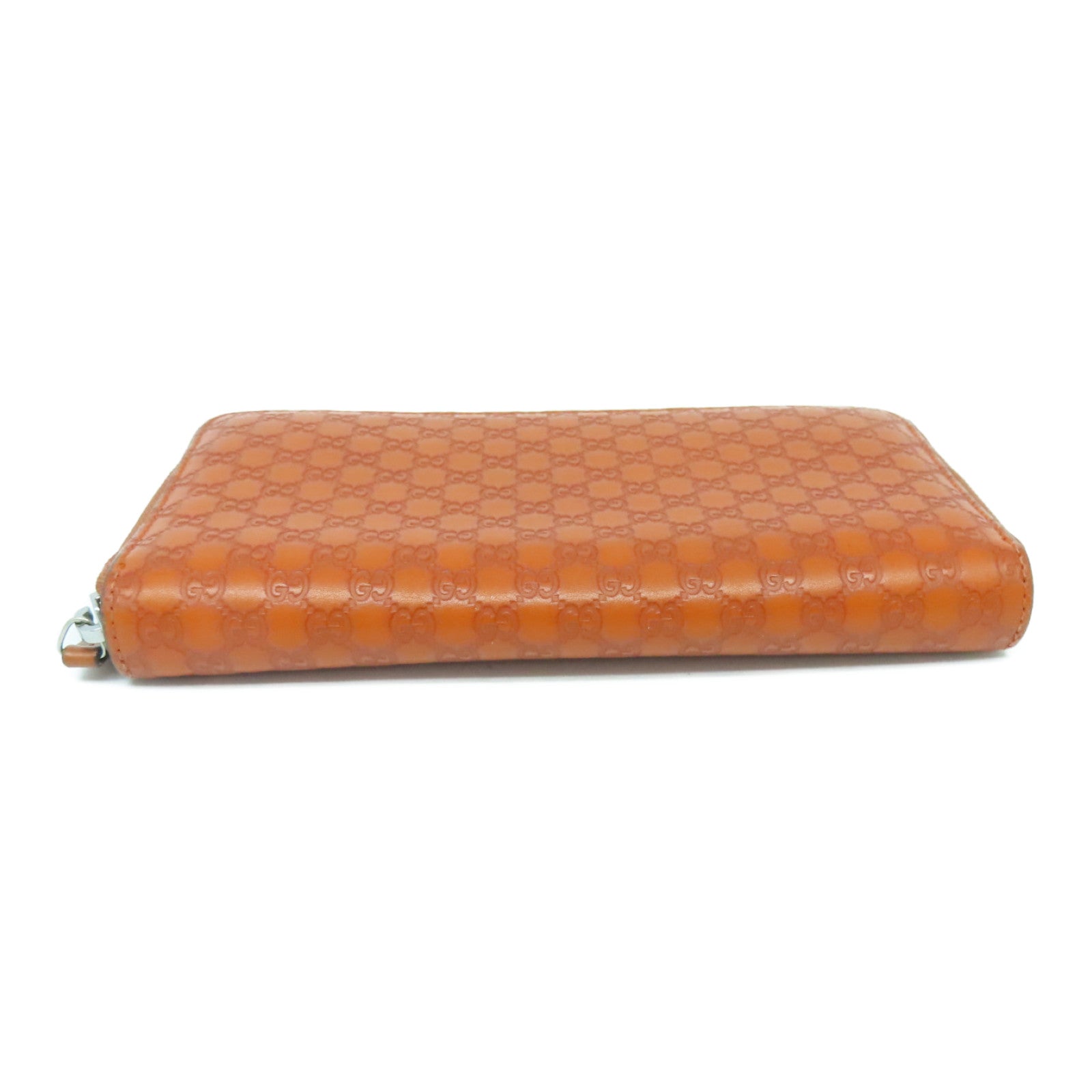 GUCCI Cowhide Leather Zipped Long Wallet Silver Buckle Long Wallet Orange