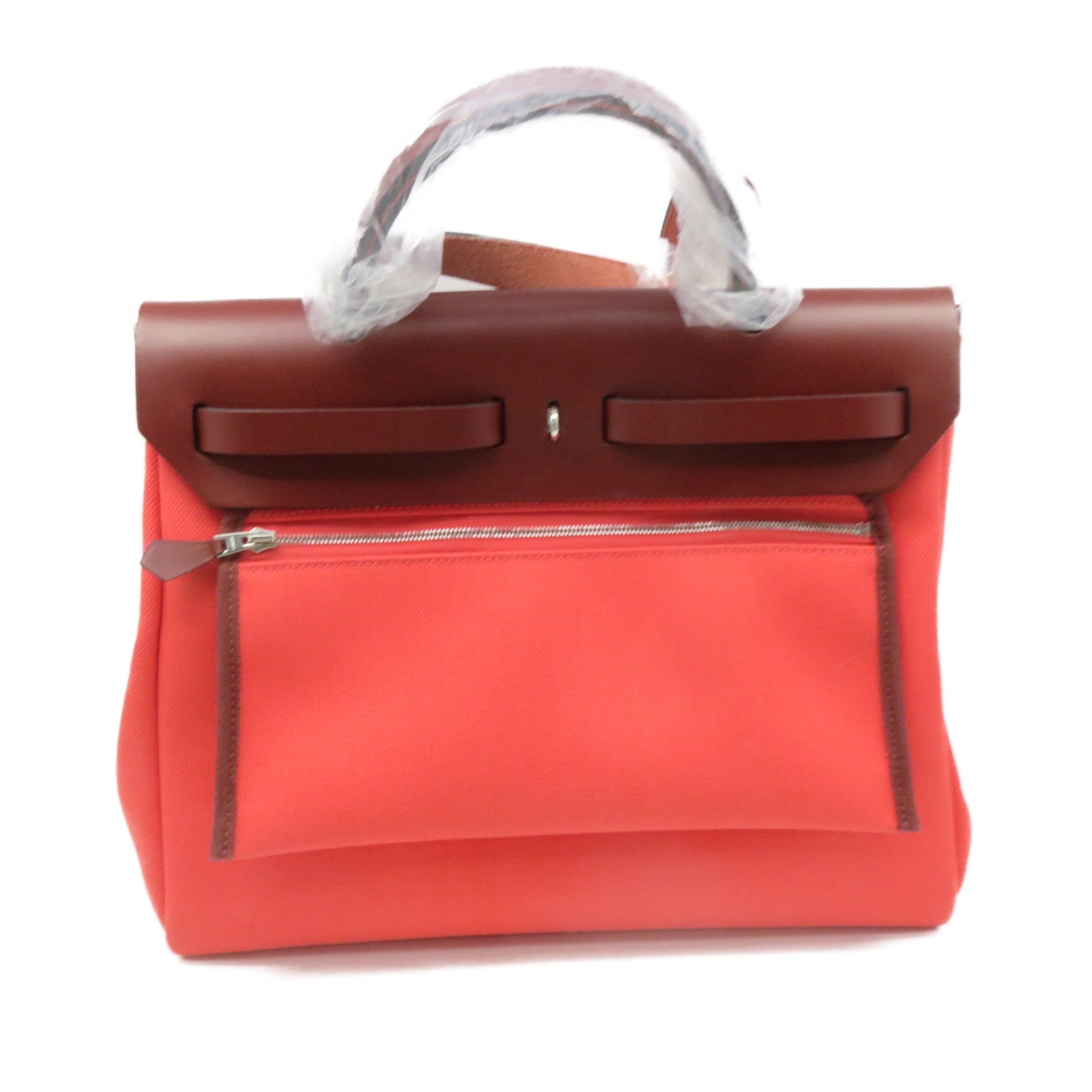 HERMES Toile H Canvas Herbag PM 2way Shoulder Bag Silver Buckle Handle Shoulder Bag Rose Texas/Rough H Red/Pink