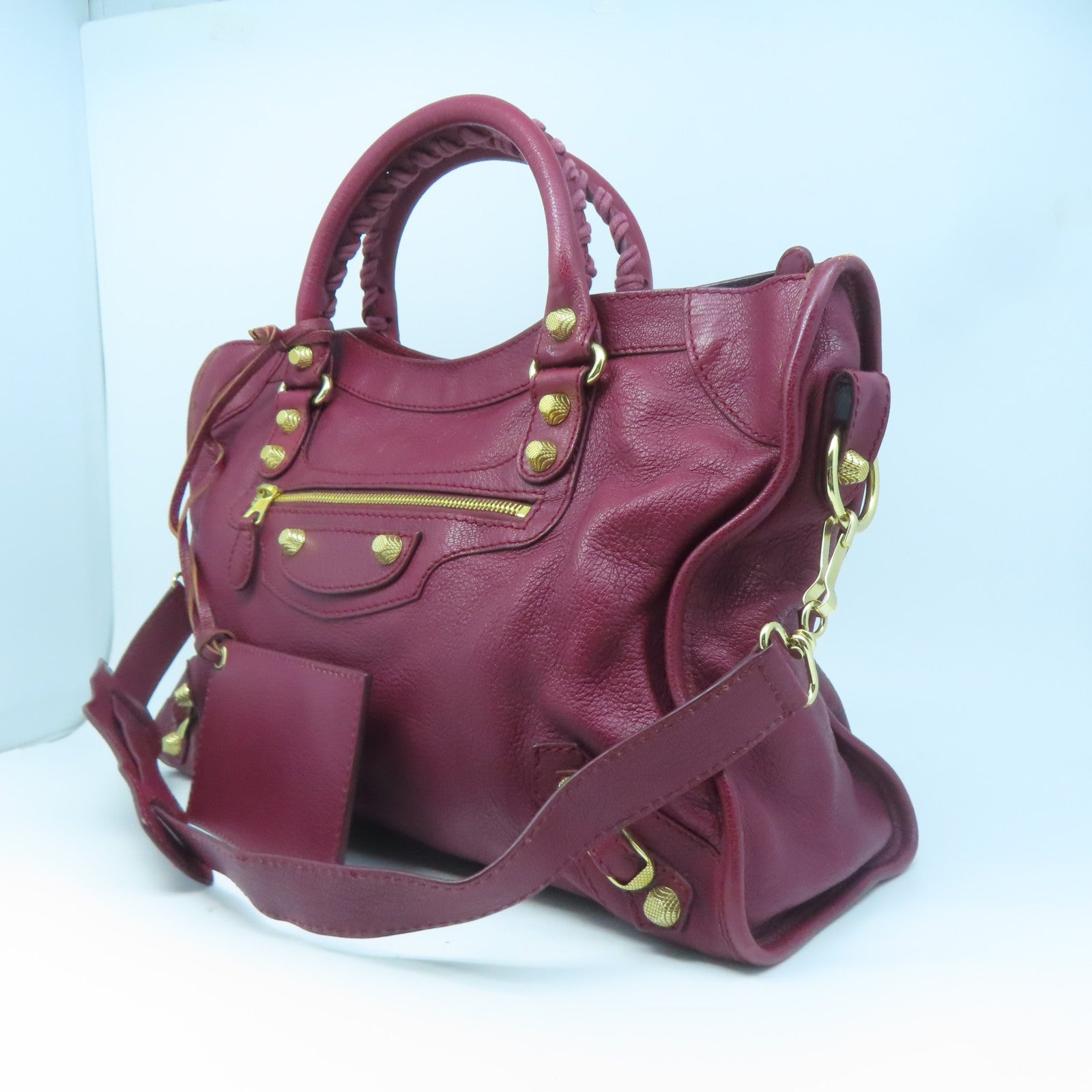 BALENCIAGA 牛皮皮革City金扣手挽肩背兩用袋紅色