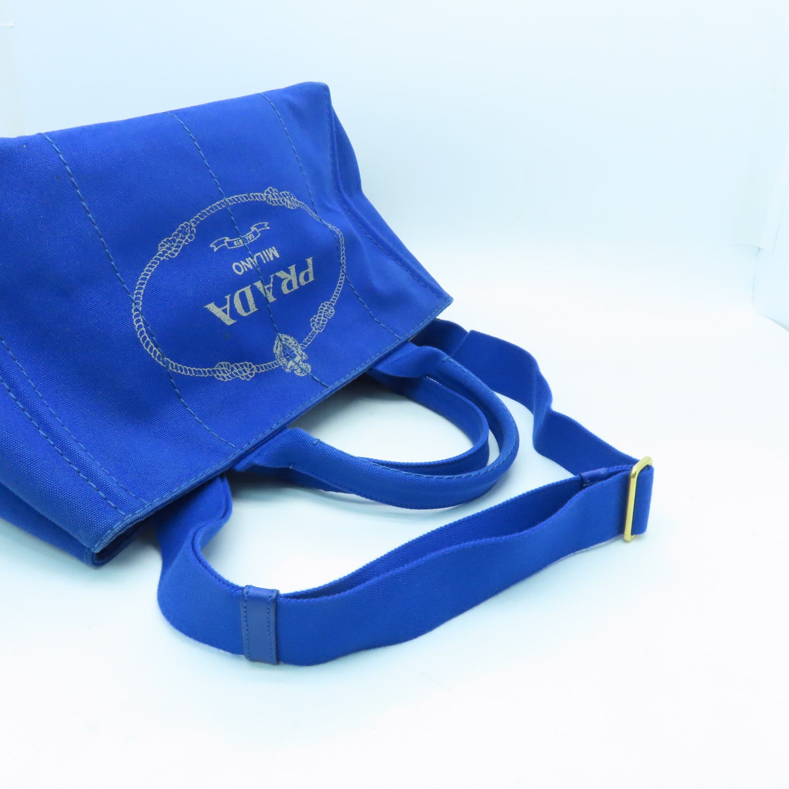 PRADA Canvas 2 Way Shoulder Gold Buckle Hand Shoulder Dual-purpose Bag Blue