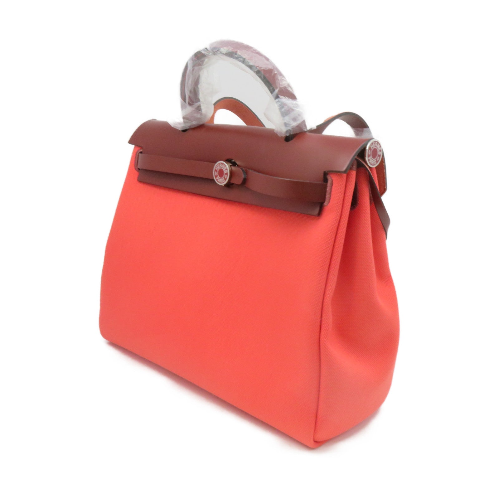 HERMES Toile H Canvas Herbag PM 2way Shoulder Bag Silver Buckle Handle Shoulder Bag Rose Texas/Rough H Red/Pink