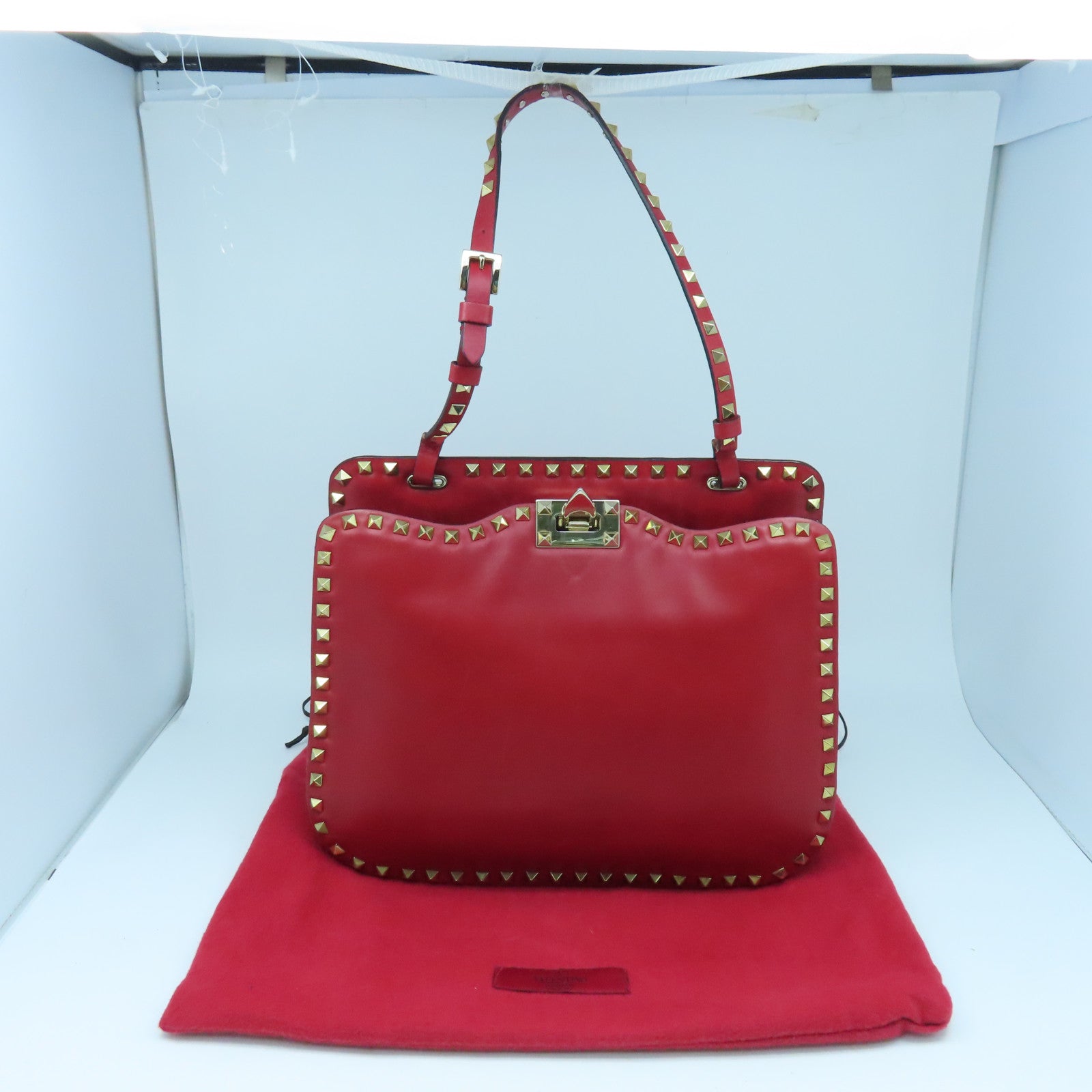 Valentino 【激減優惠】皮革Shoulder Bag金扣手挽袋紅色