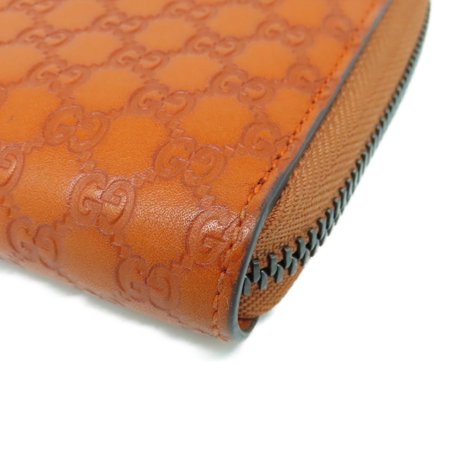 GUCCI Cowhide Leather Zipped Long Wallet Silver Buckle Long Wallet Orange