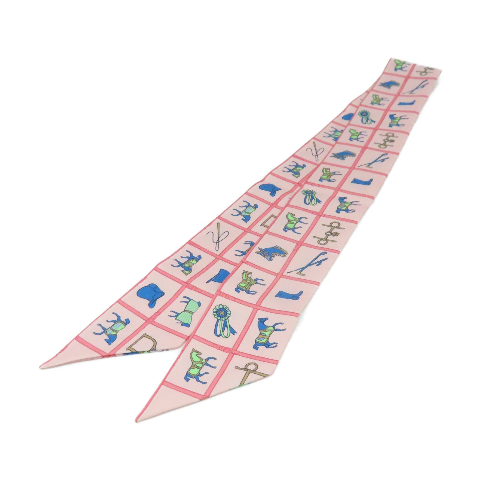 HERMES 絲質Twilly Scarf絲巾粉紅色/藍色/彩色
