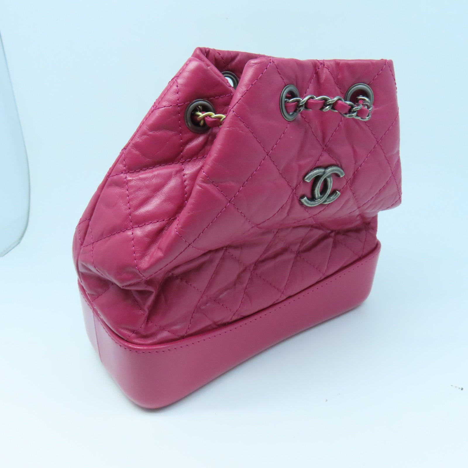 CHANEL Rhombus Sheepskin Leather Backpack Chain Belt Backpack Pink