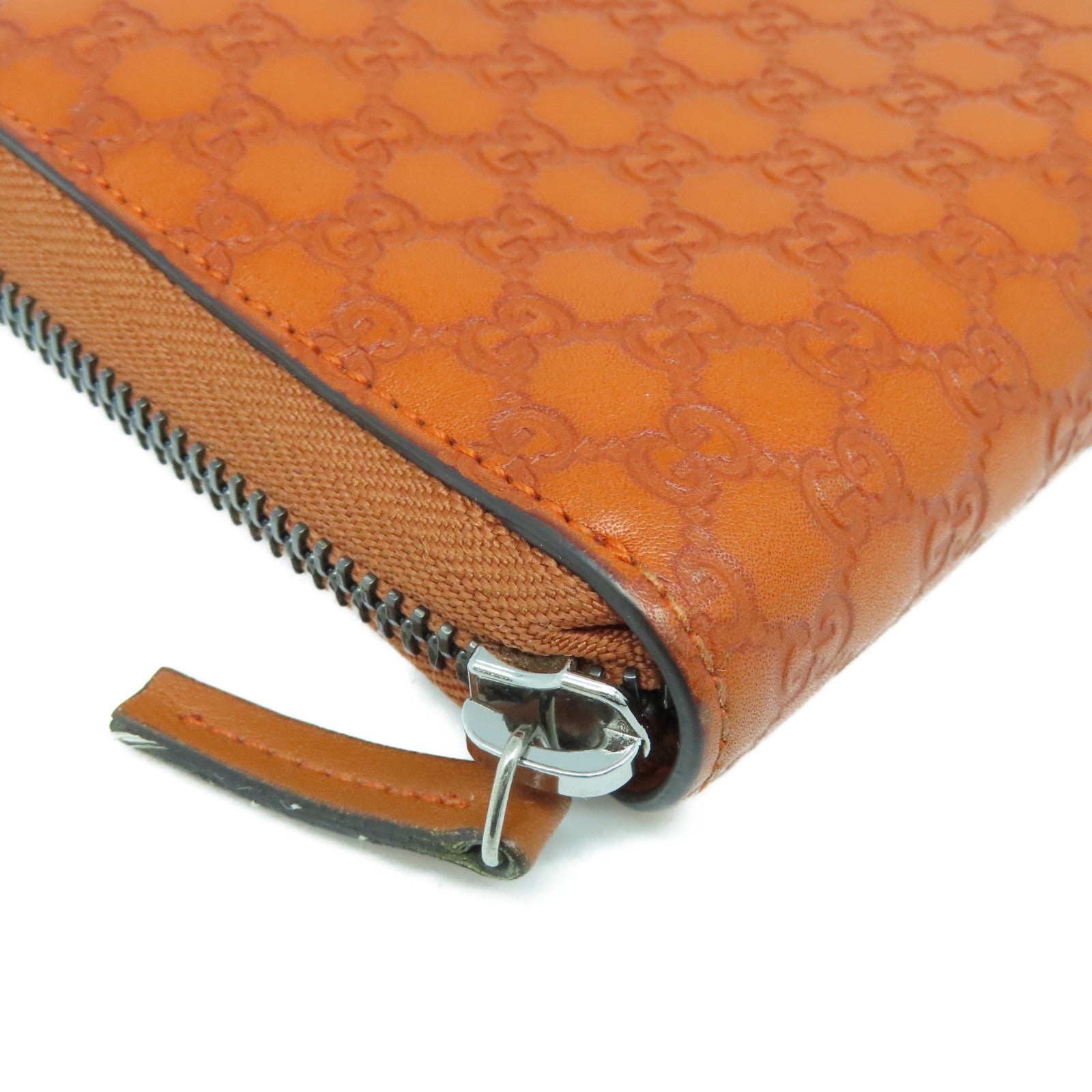 GUCCI Cowhide Leather Zipped Long Wallet Silver Buckle Long Wallet Orange