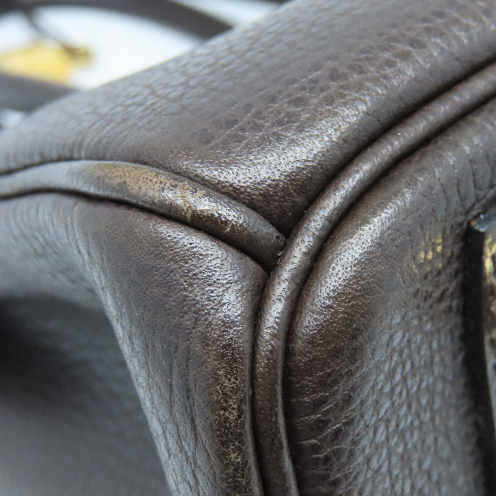 HERMES Buffle Skipper Leather Birkin 30 Gold Buckle Handle Bag Chocolat Brown
