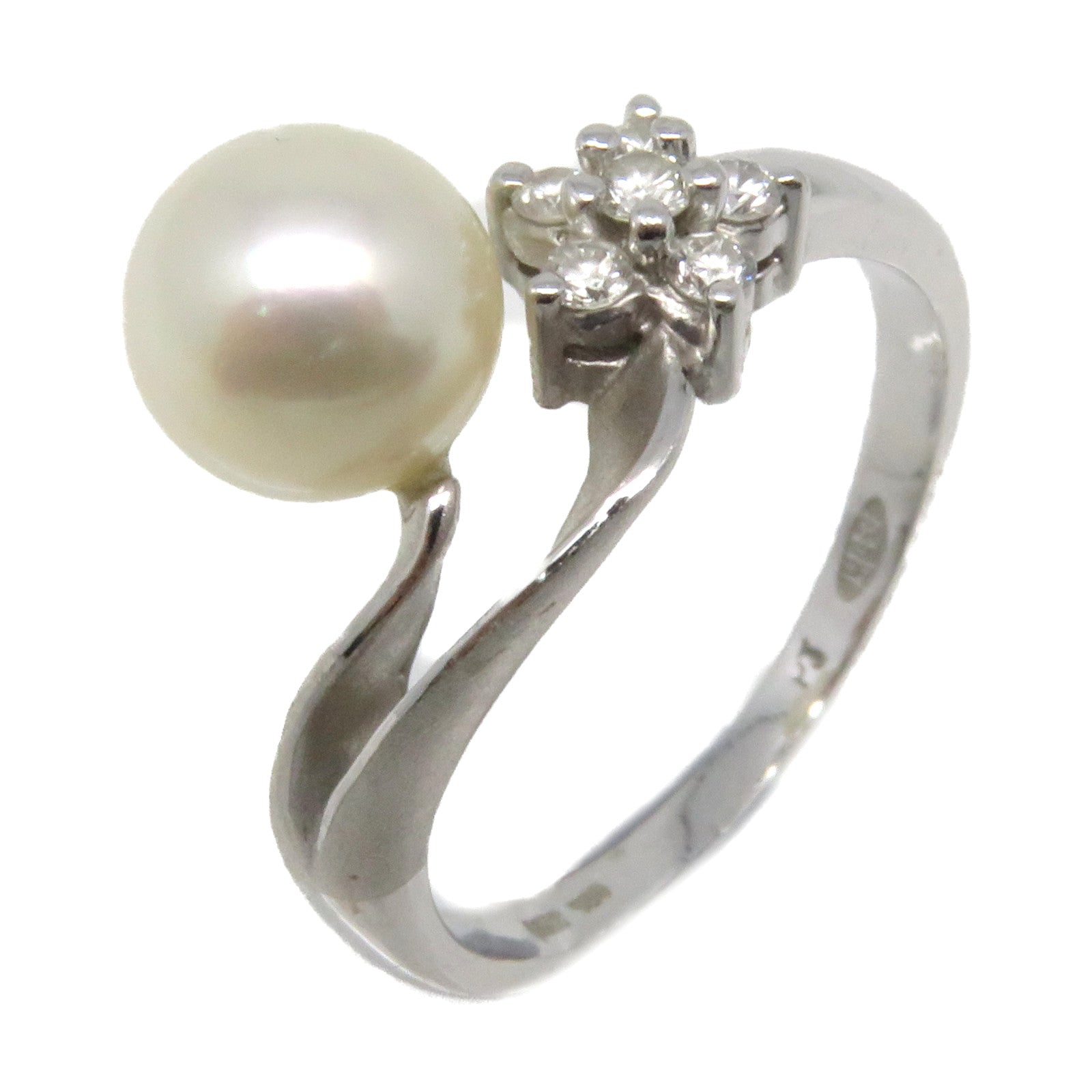 JEWELRY 18K白金/珍珠/鑽石Pearl Ring戒指US#4.75
