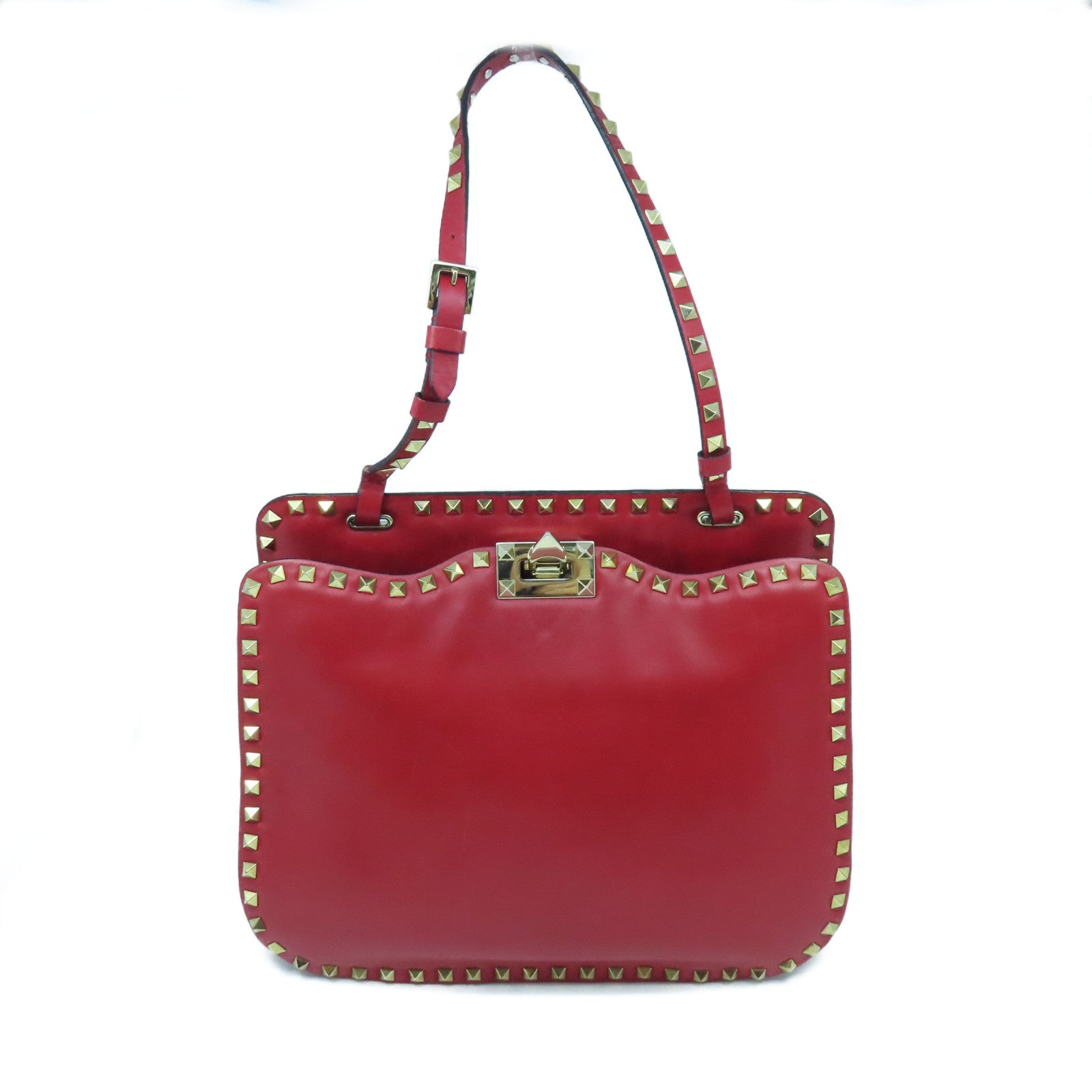 Valentino 【激減優惠】皮革Shoulder Bag金扣手挽袋紅色