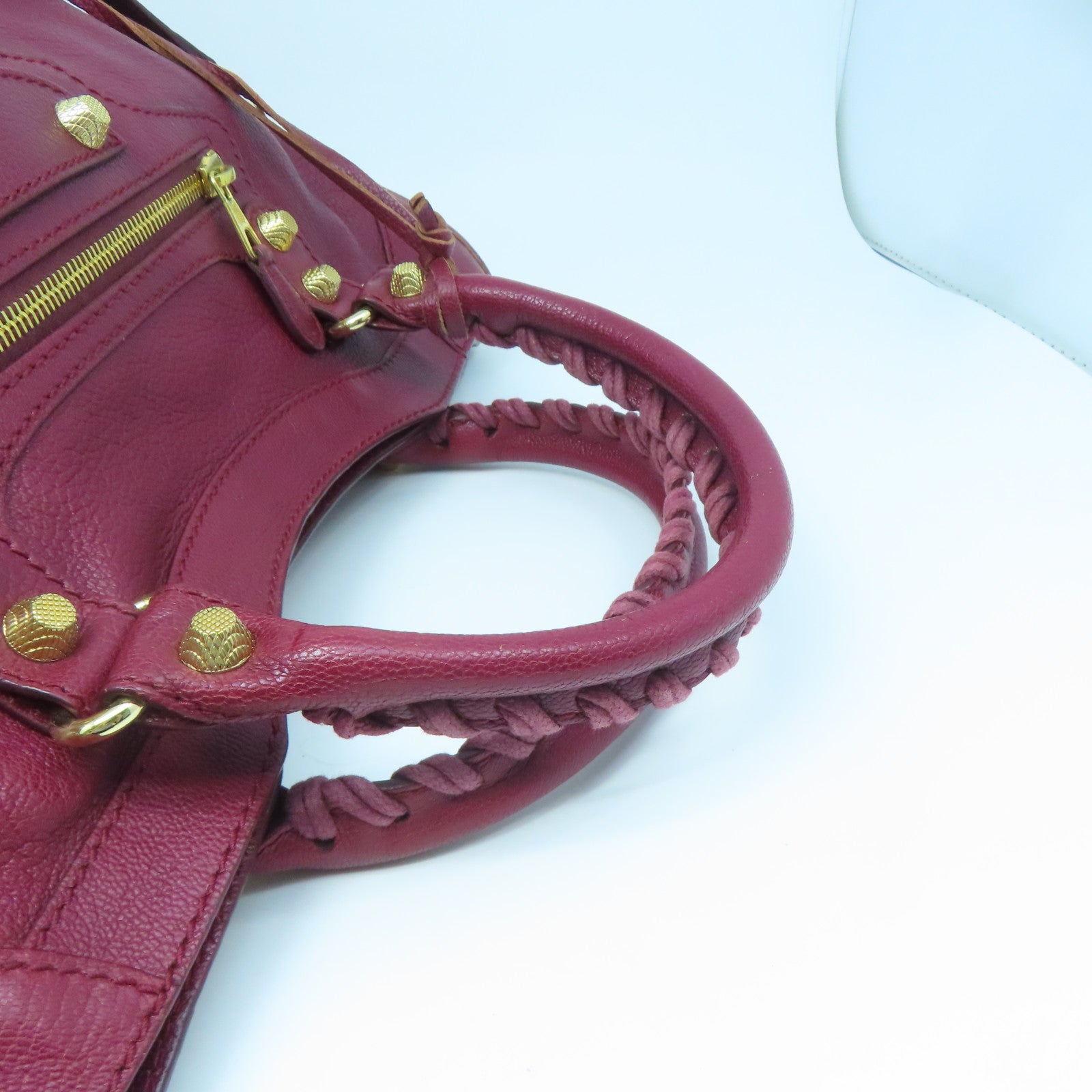 BALENCIAGA 牛皮皮革City金扣手挽肩背兩用袋紅色