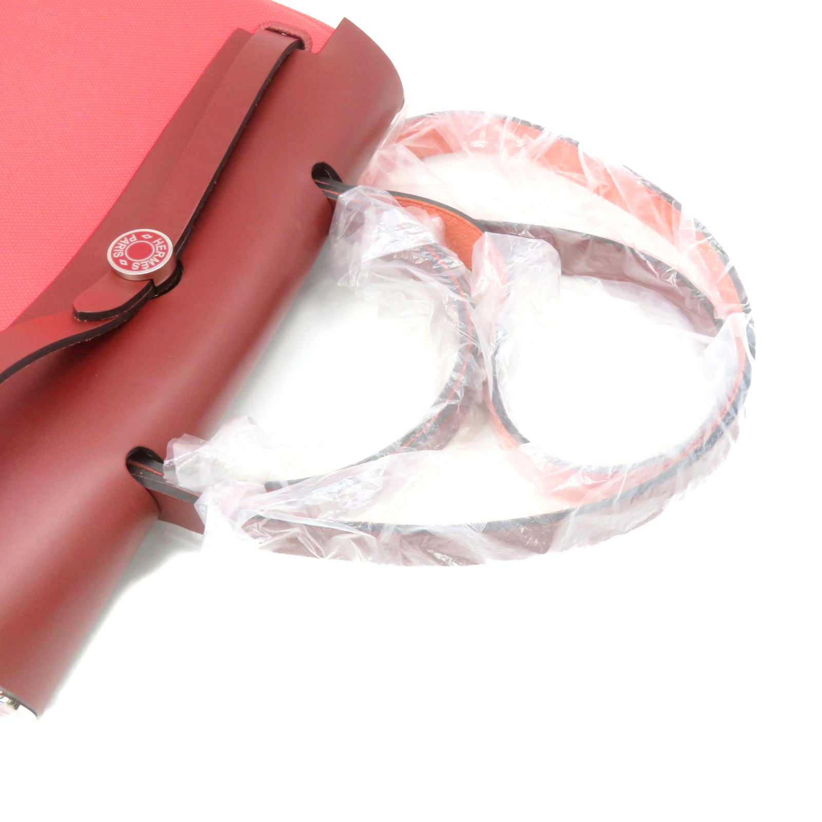HERMES Toile H Canvas Herbag PM 2way Shoulder Bag Silver Buckle Handle Shoulder Bag Rose Texas/Rough H Red/Pink