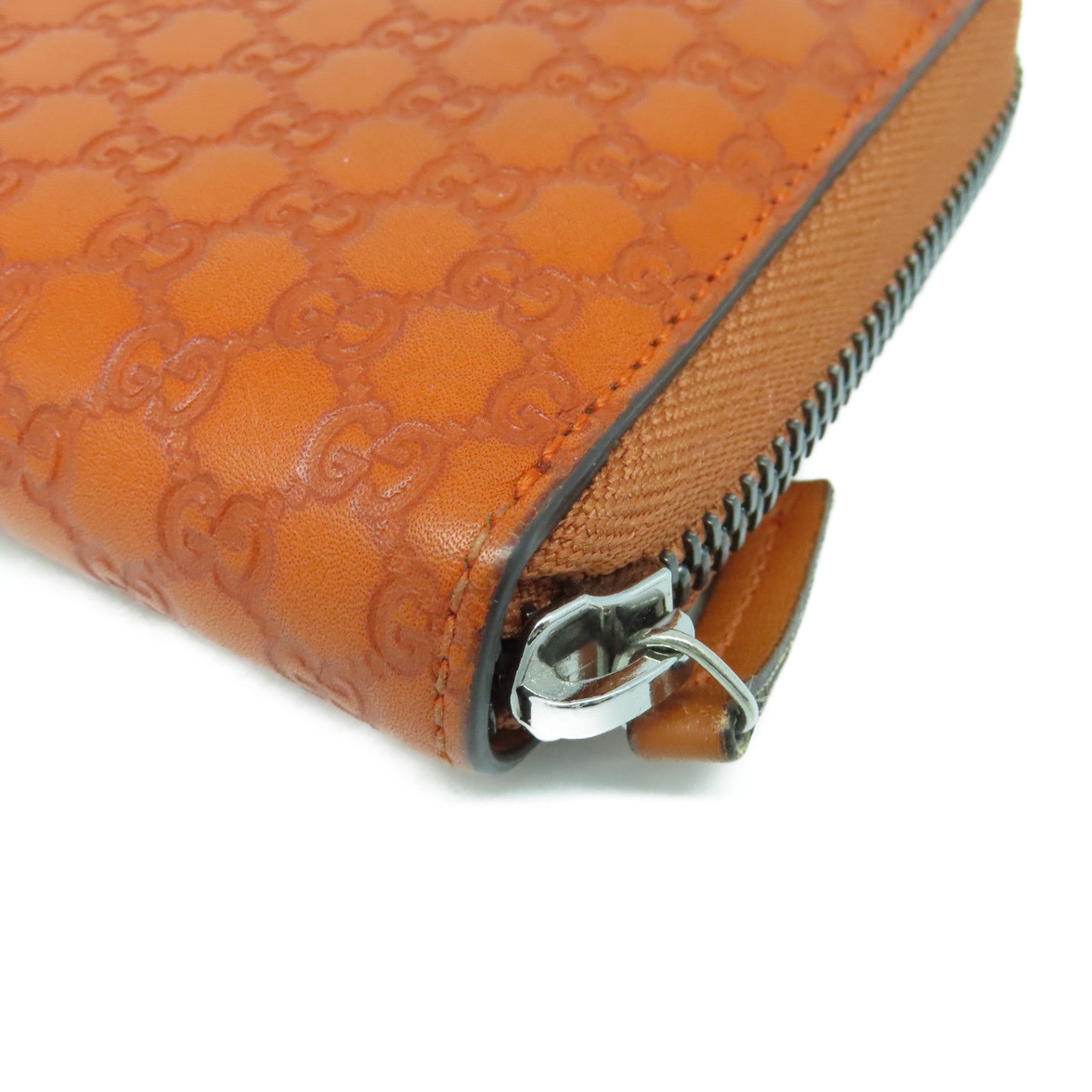GUCCI Cowhide Leather Zipped Long Wallet Silver Buckle Long Wallet Orange
