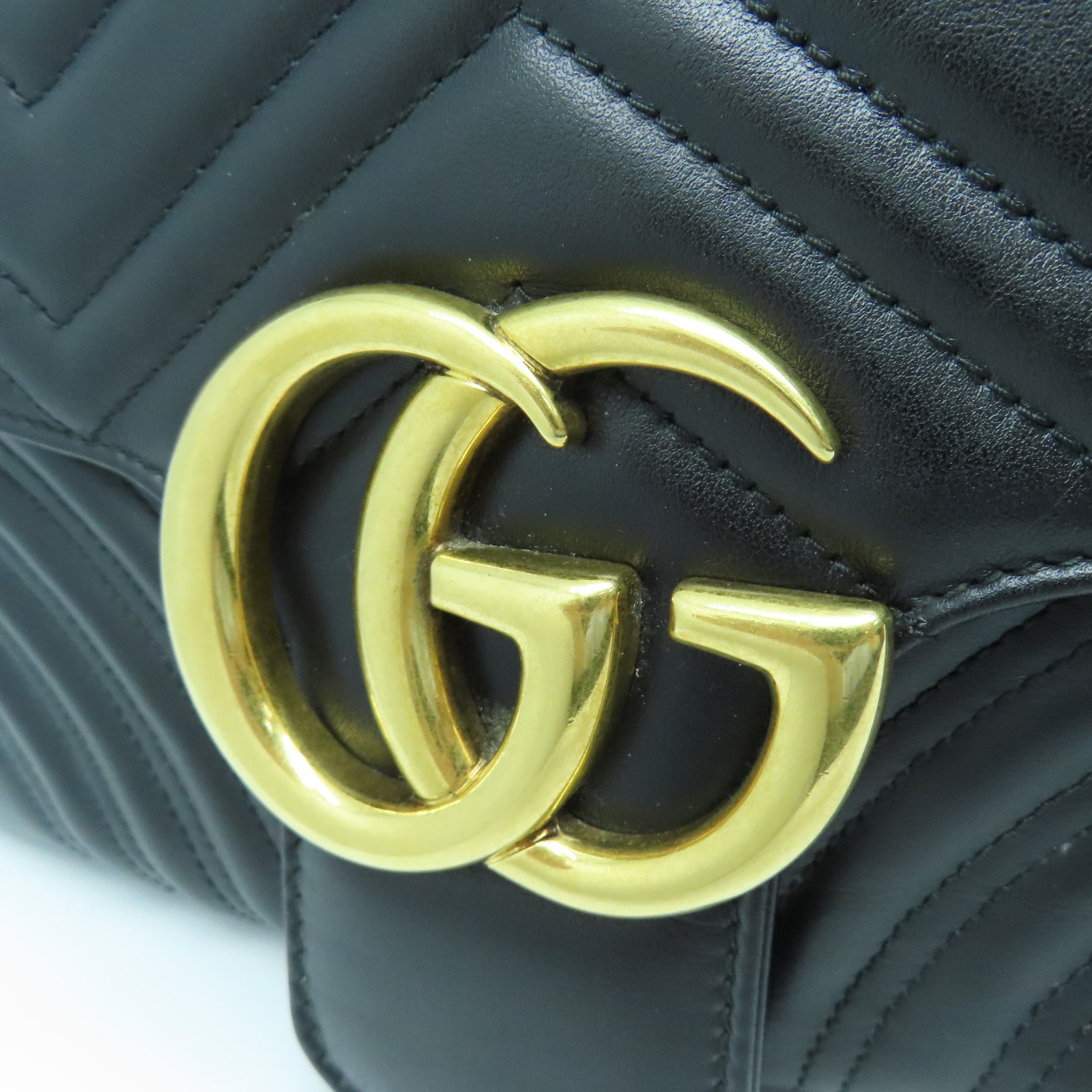 GUCCI 斜紋牛皮皮革GG Marmont金扣鏈帶肩背袋黑色
