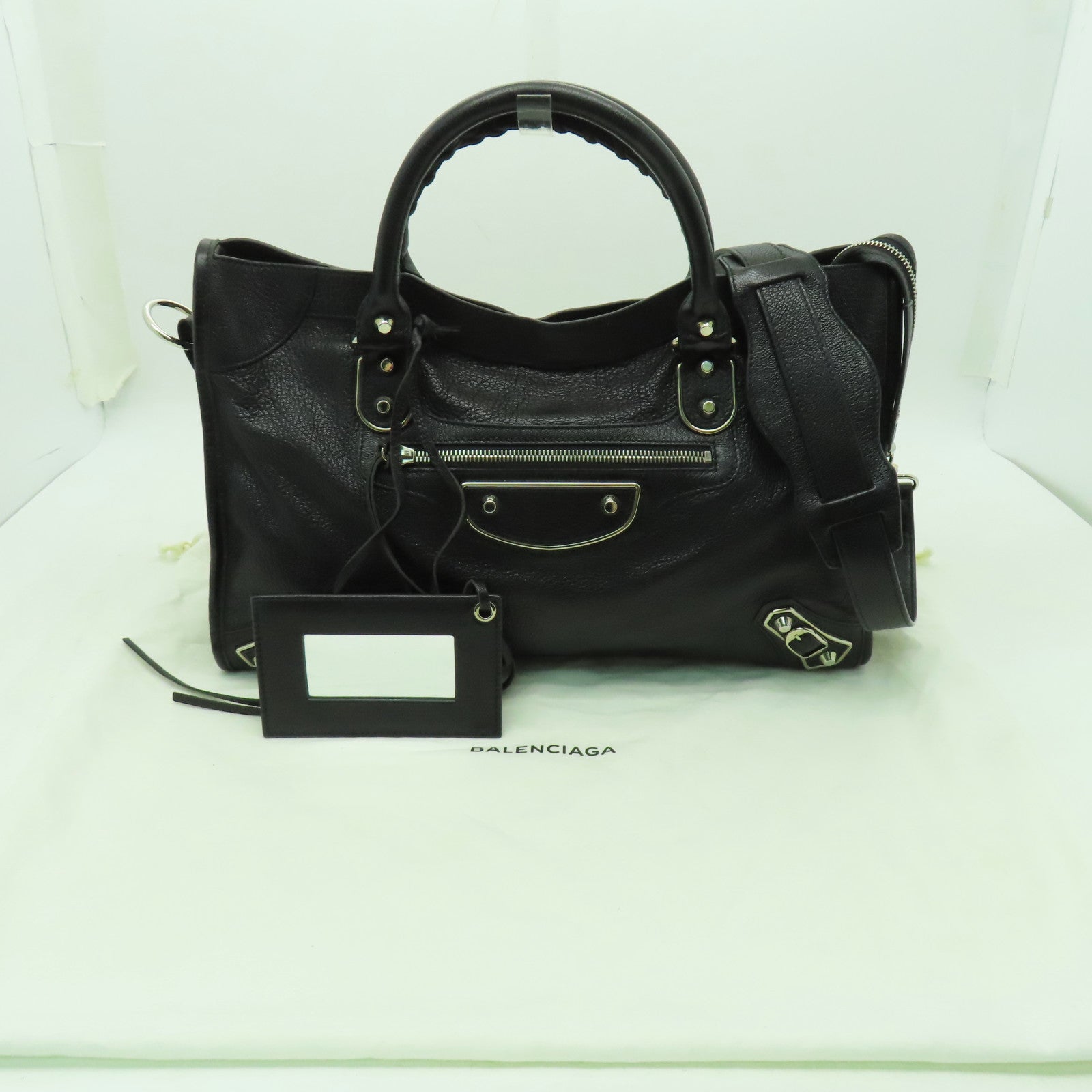BALENCIAGA 牛皮皮革Shoulder Bag銀扣手挽肩背兩用袋黑色