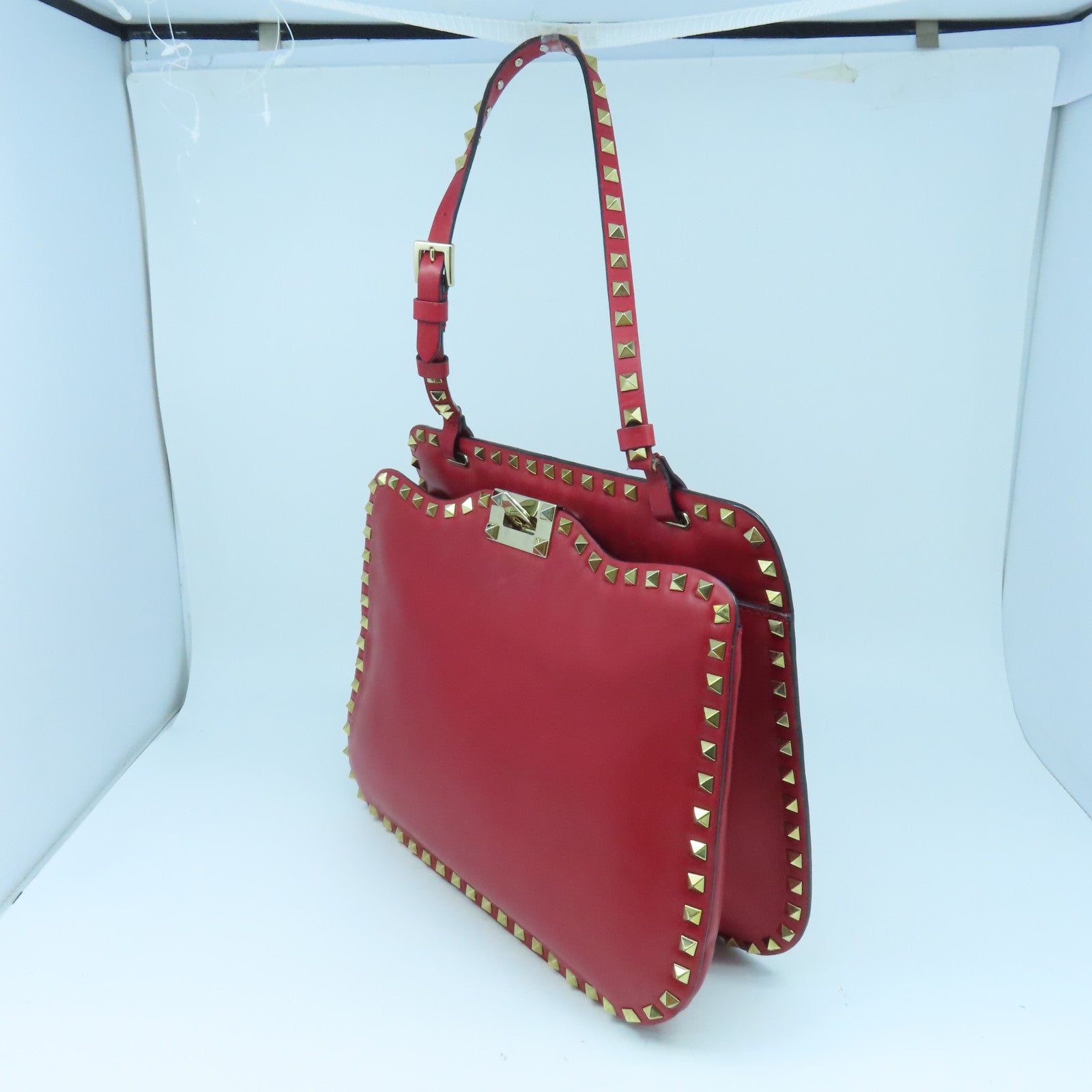 Valentino 【激減優惠】皮革Shoulder Bag金扣手挽袋紅色