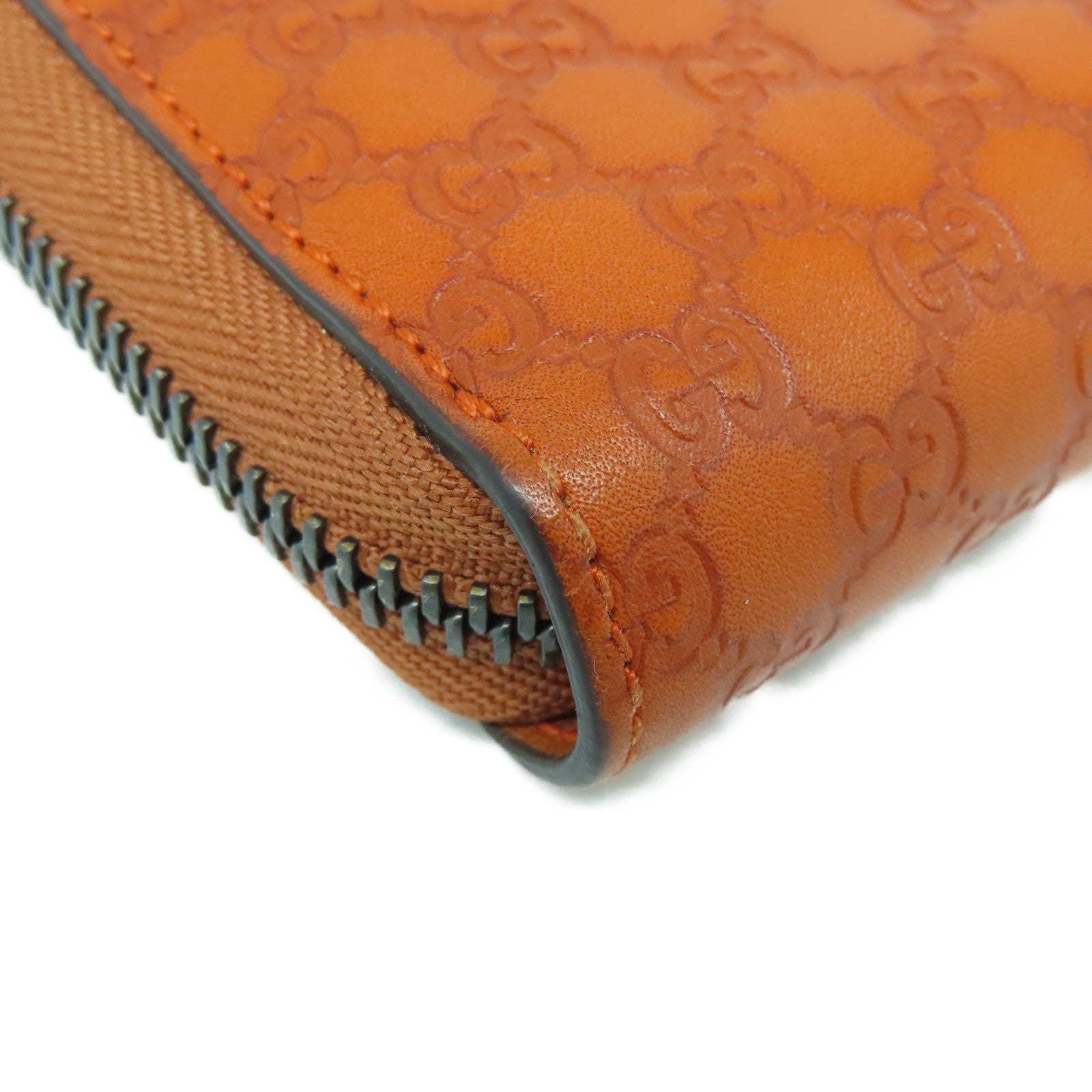 GUCCI Cowhide Leather Zipped Long Wallet Silver Buckle Long Wallet Orange