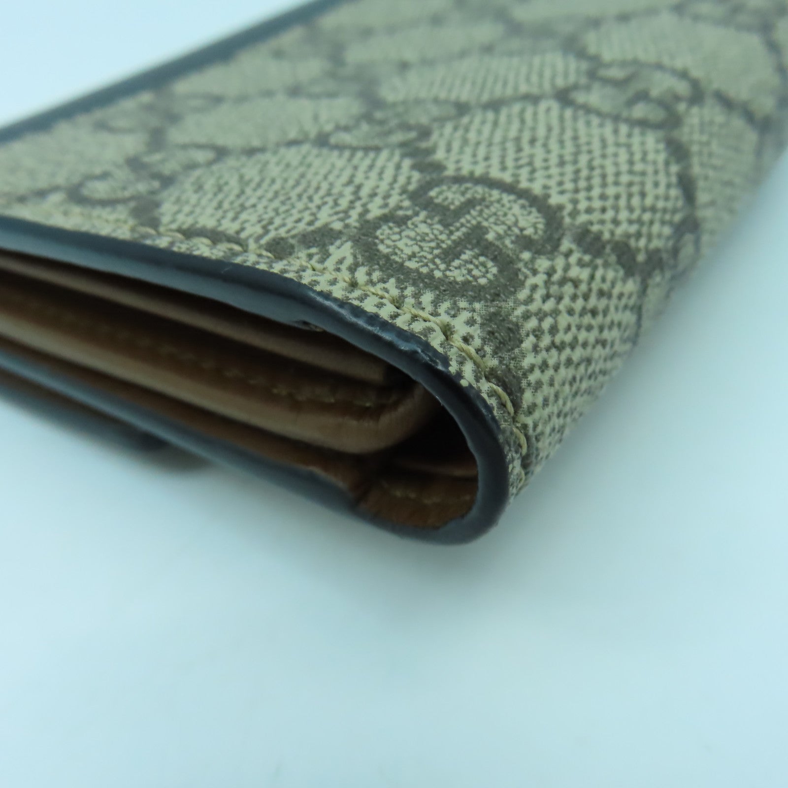 GUCCI 塗層帆布/牛皮皮革Wallet金扣錢包灰色/黑色
