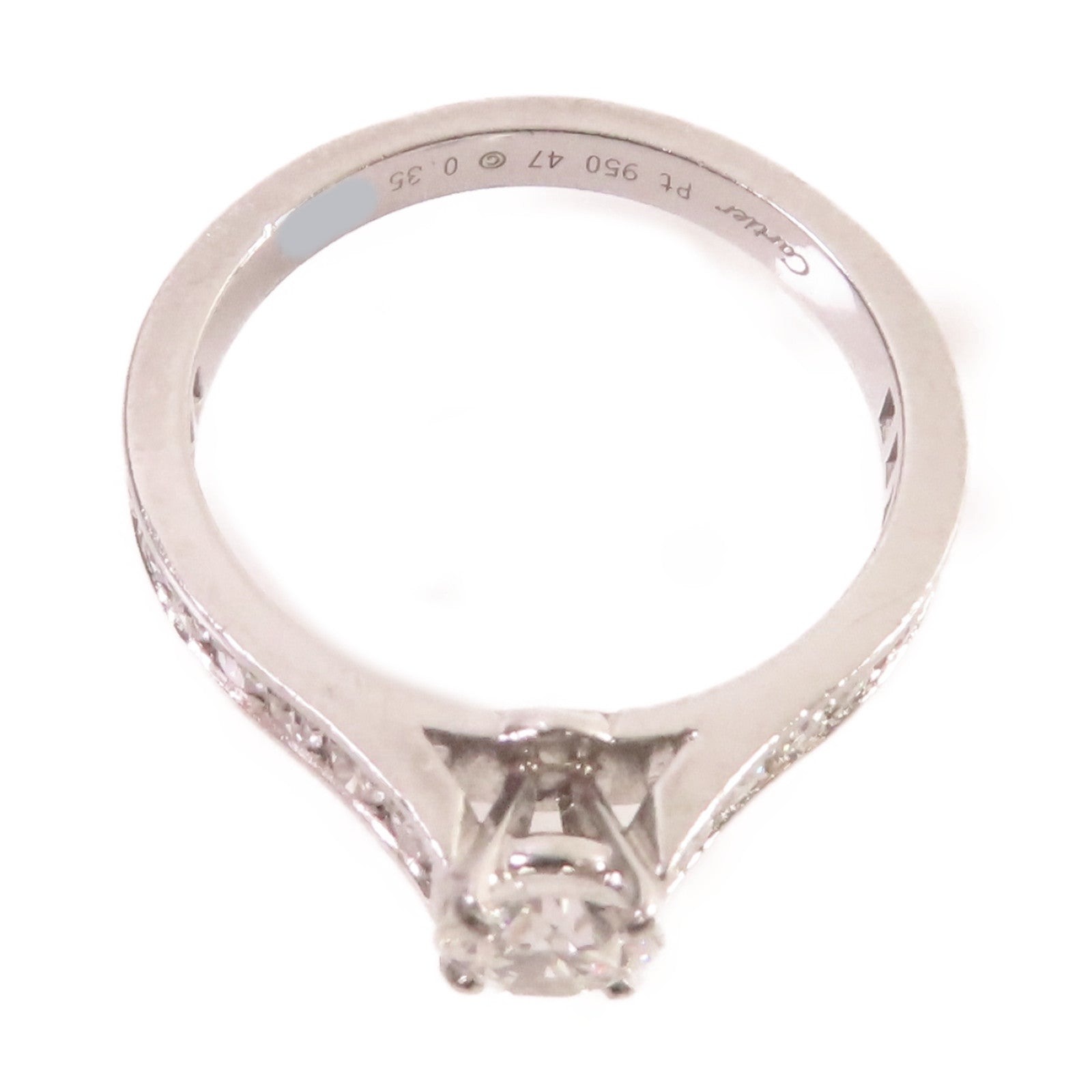 CARTIER PT950鉑金/0.35ct鑽石1985Solitaire Engagement Diamond Ring戒指#47/US#4