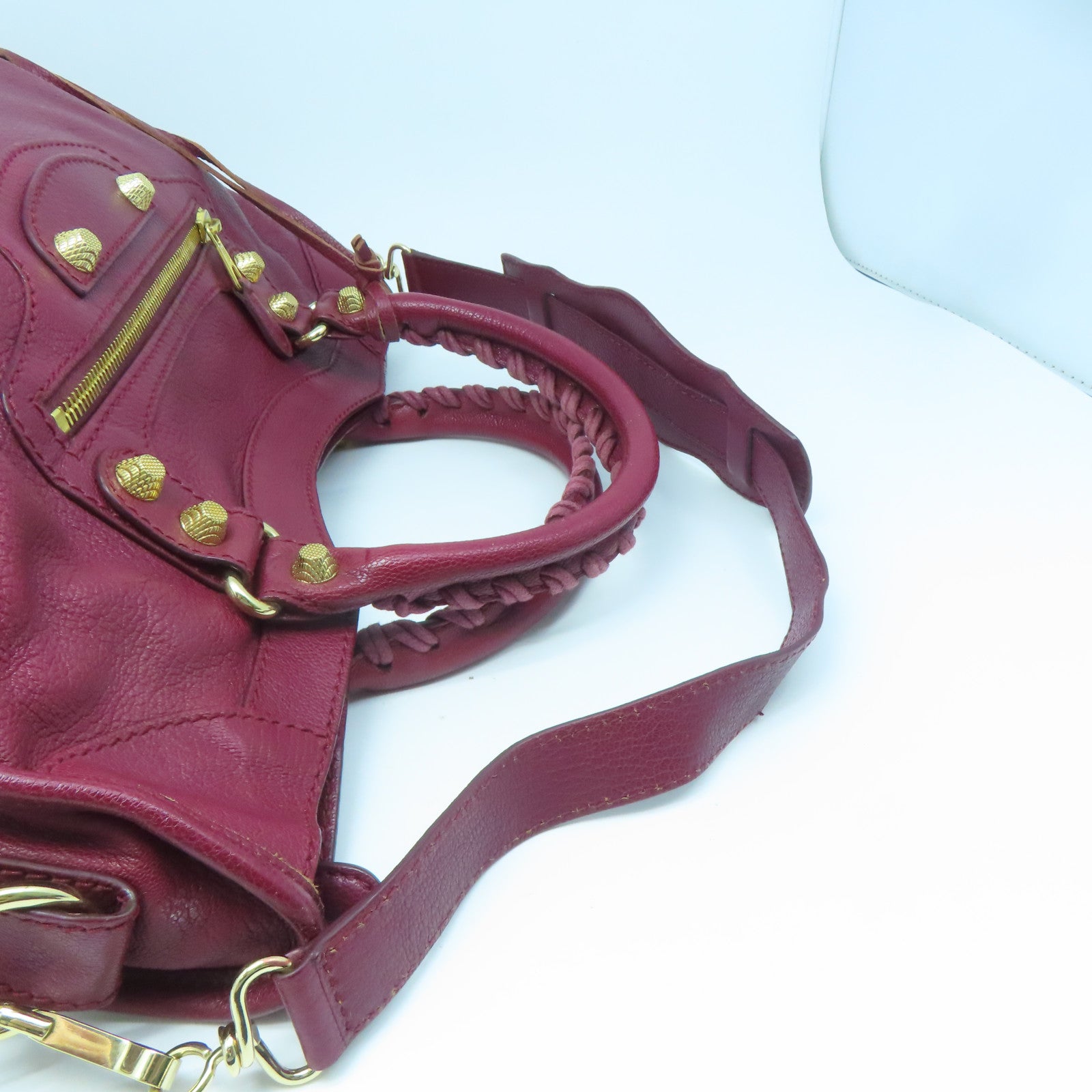 BALENCIAGA 牛皮皮革City金扣手挽肩背兩用袋紅色