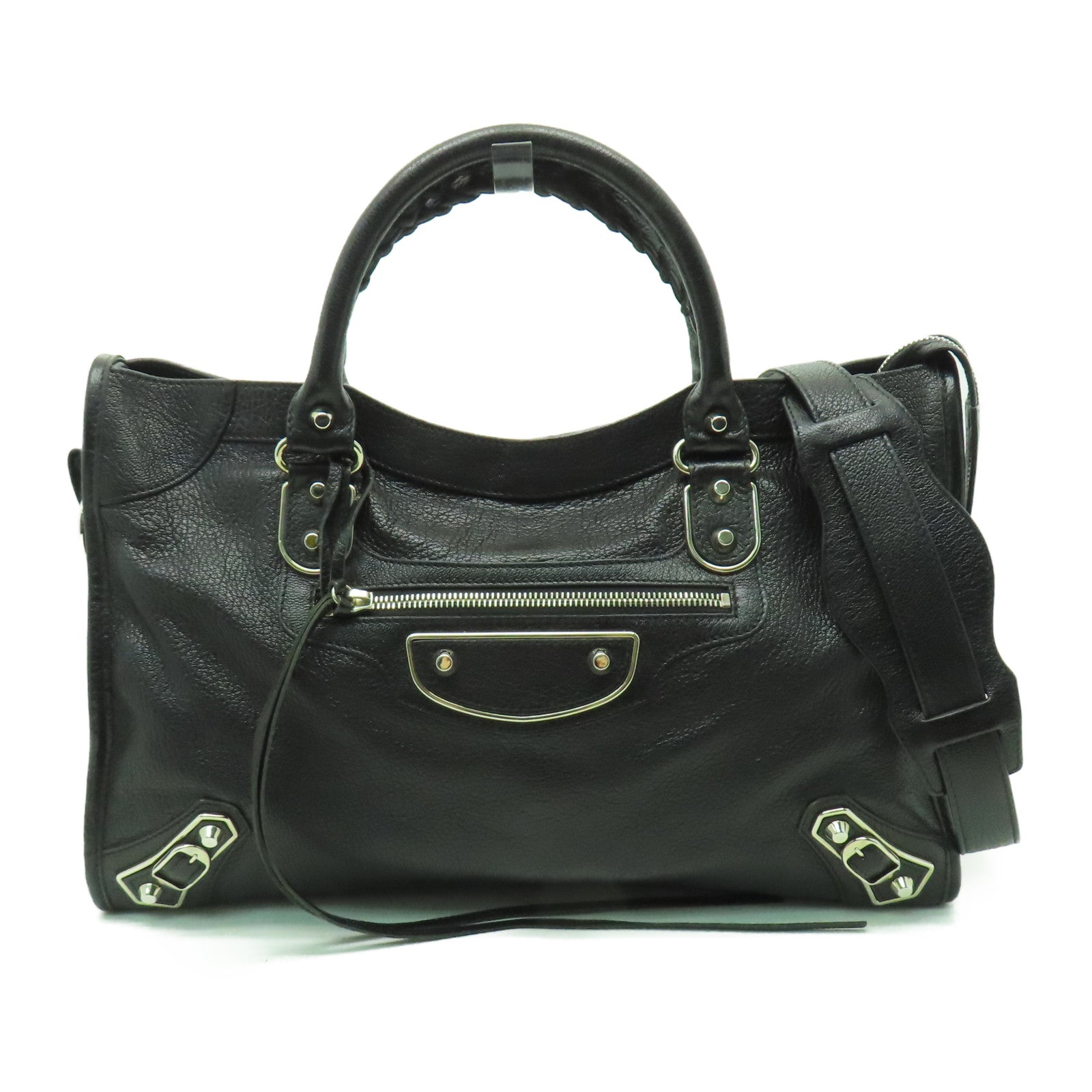 BALENCIAGA 牛皮皮革Shoulder Bag銀扣手挽肩背兩用袋黑色