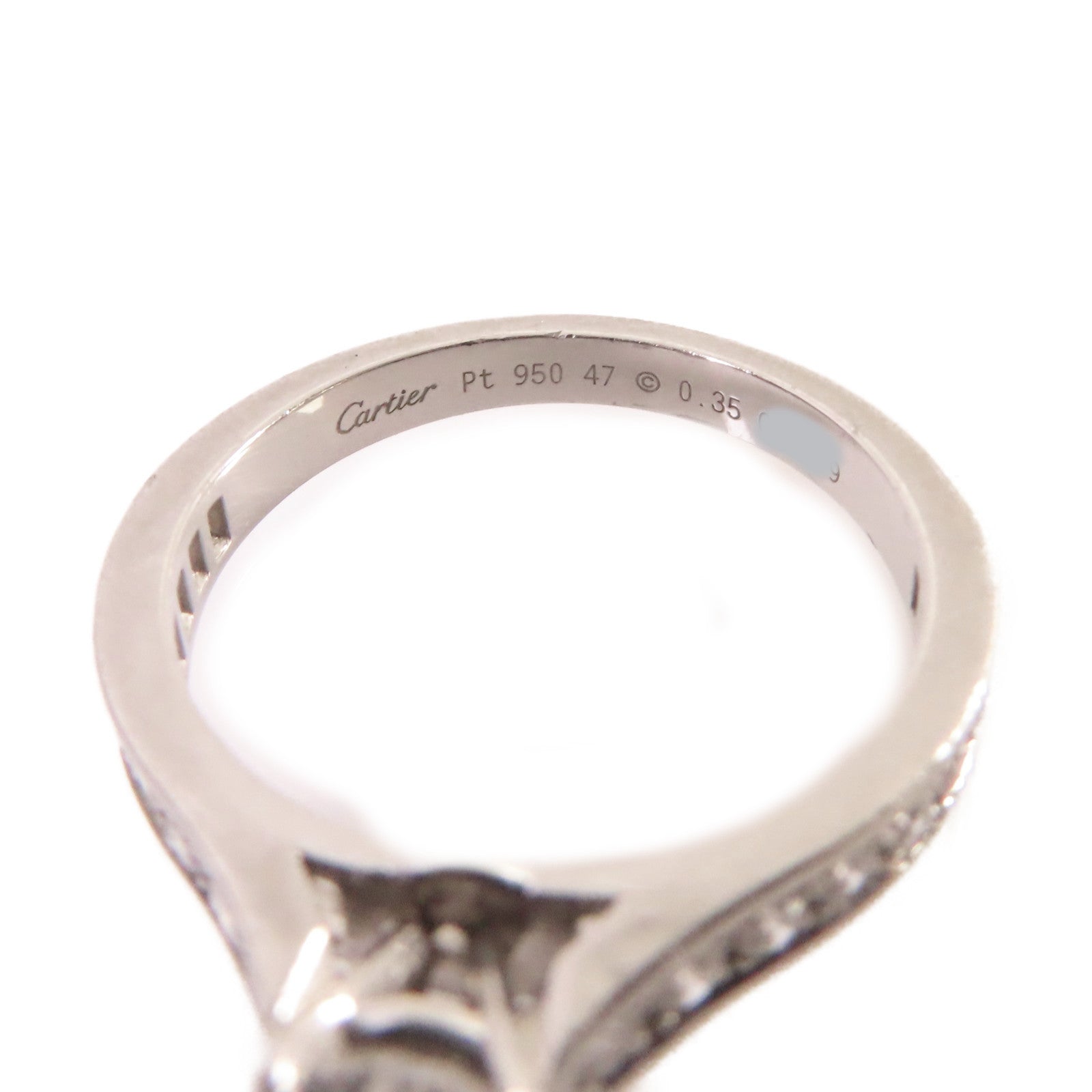 CARTIER PT950鉑金/0.35ct鑽石1985Solitaire Engagement Diamond Ring戒指#47/US#4