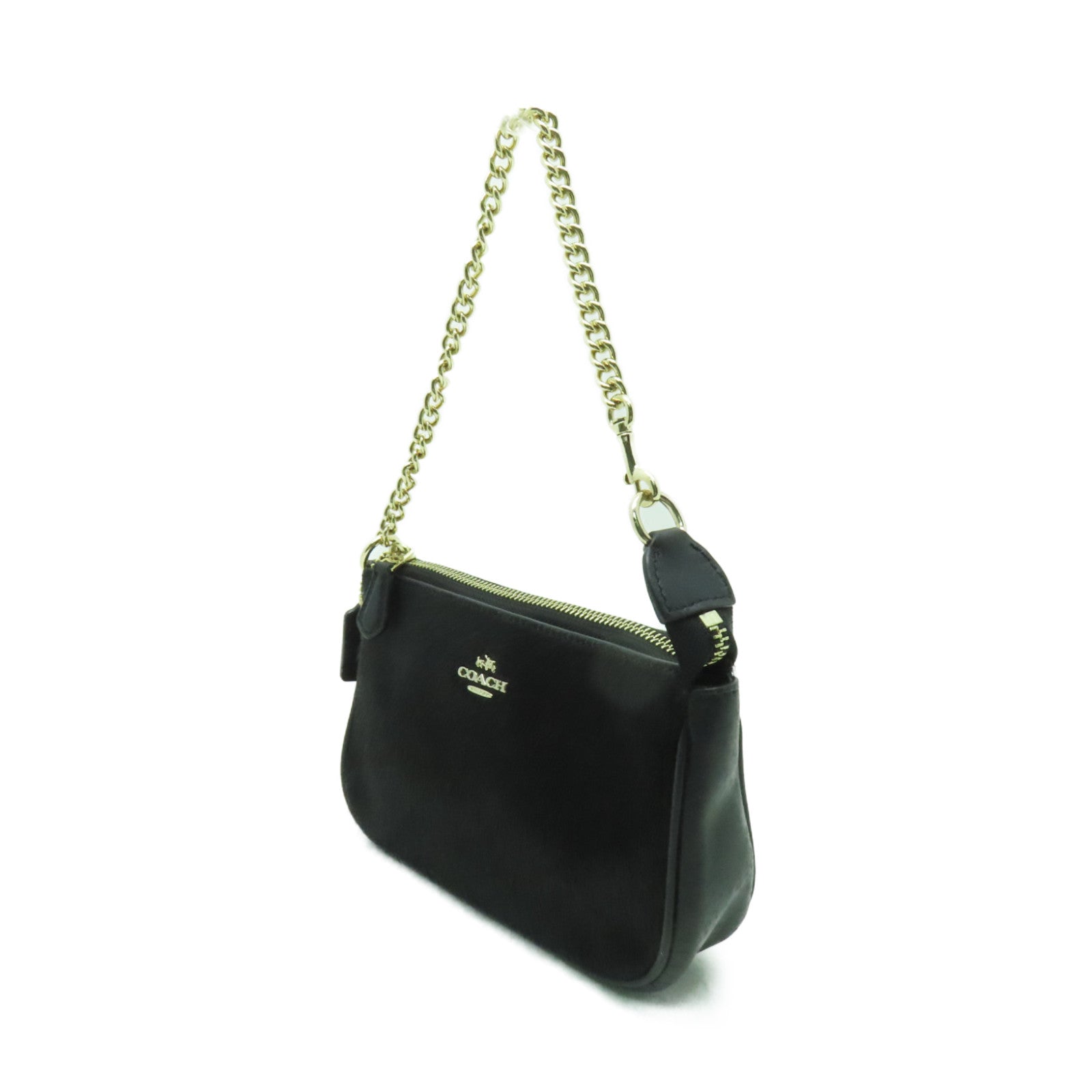 COACH 牛皮皮革/牛毛Handbag金扣手挽袋黑色