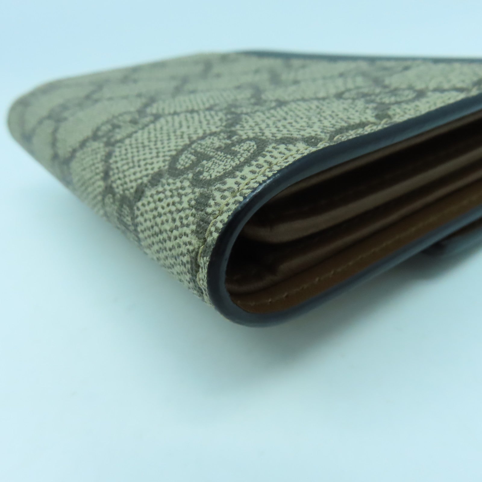 GUCCI 塗層帆布/牛皮皮革Wallet金扣錢包灰色/黑色