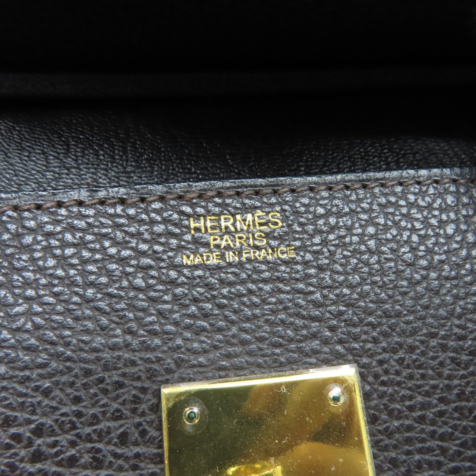 HERMES Buffle Skipper Leather Birkin 30 Gold Buckle Handle Bag Chocolat Brown