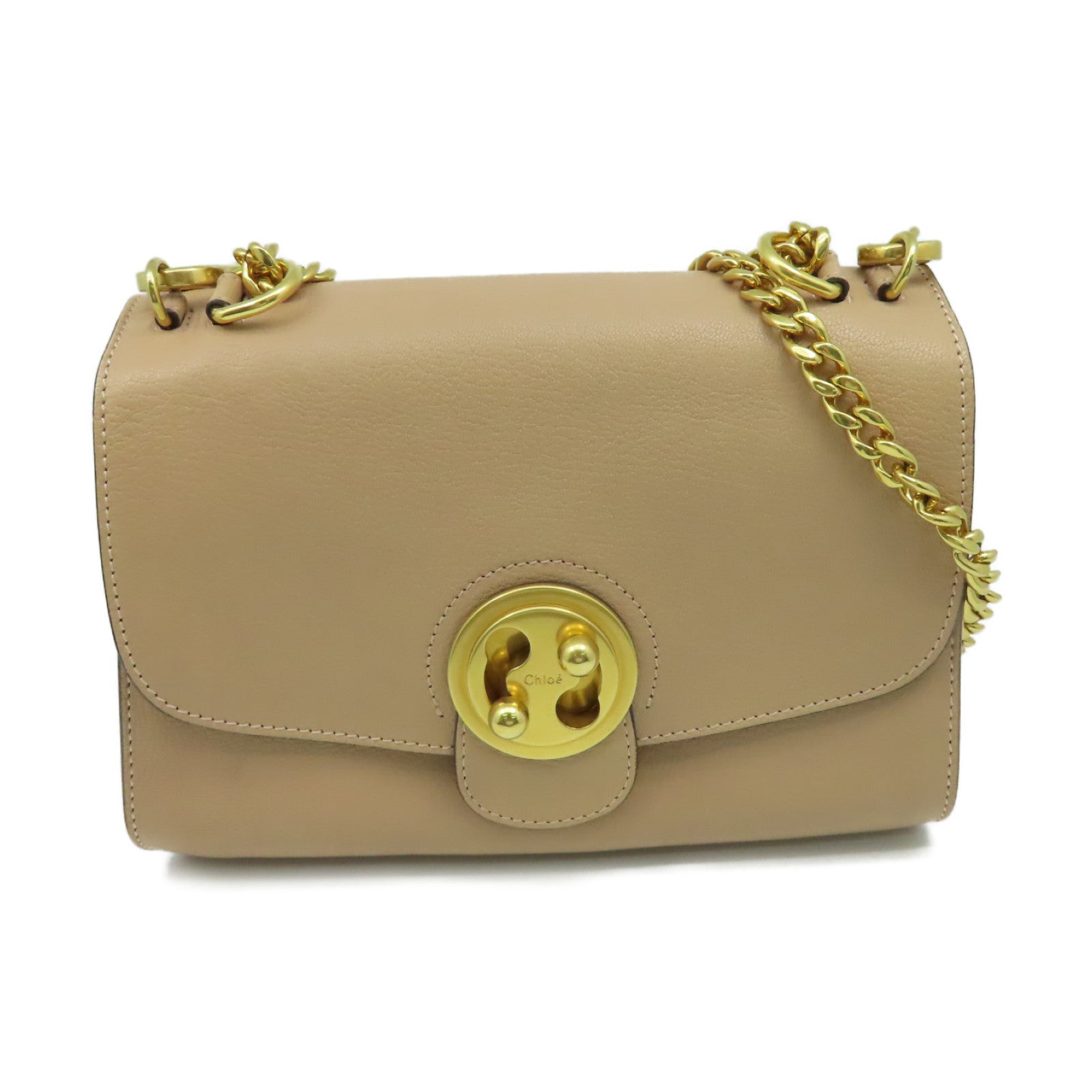 Chloe 牛皮皮革Chain Shoulder Bag金扣肩背袋杏色