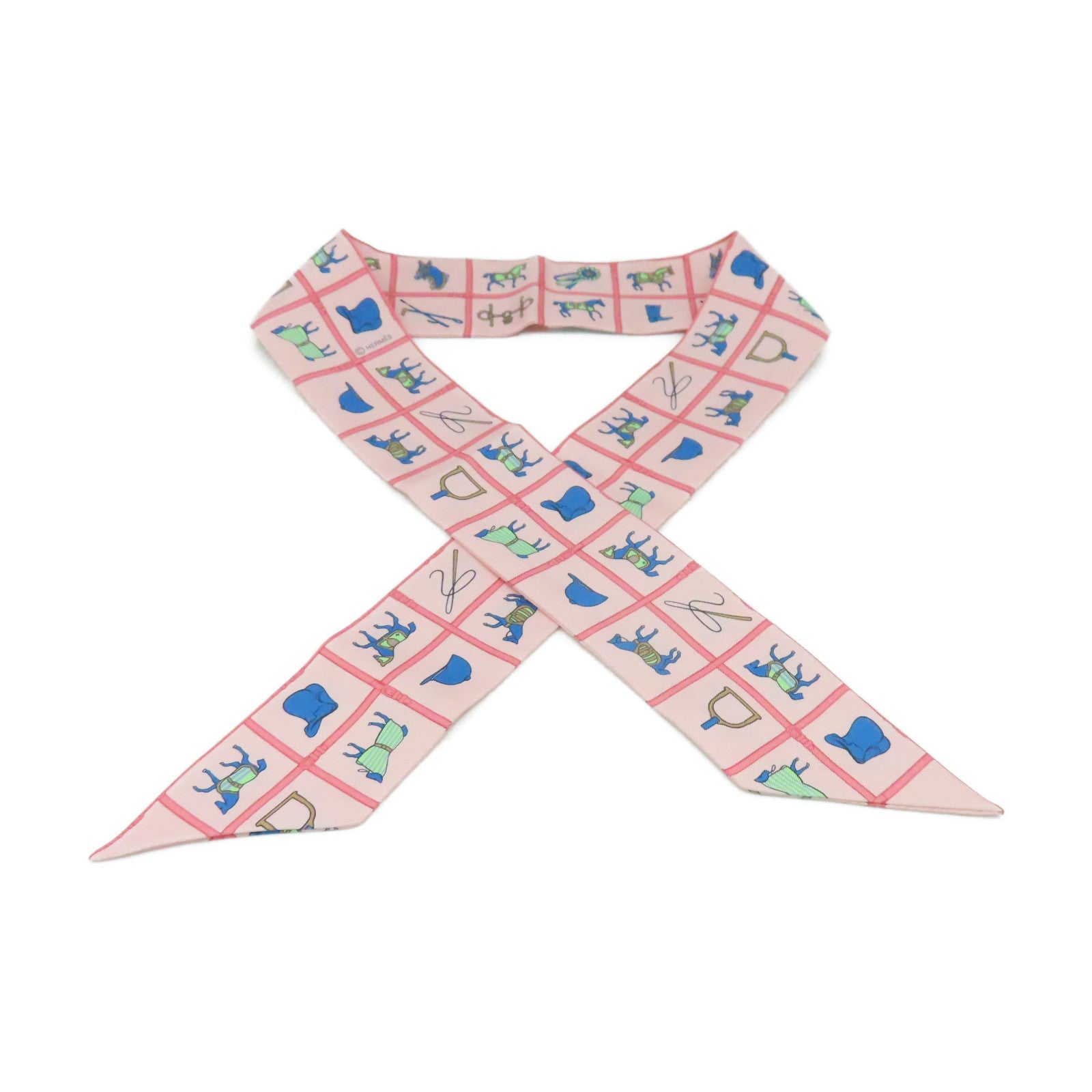 HERMES 絲質Twilly Scarf絲巾粉紅色/藍色/彩色