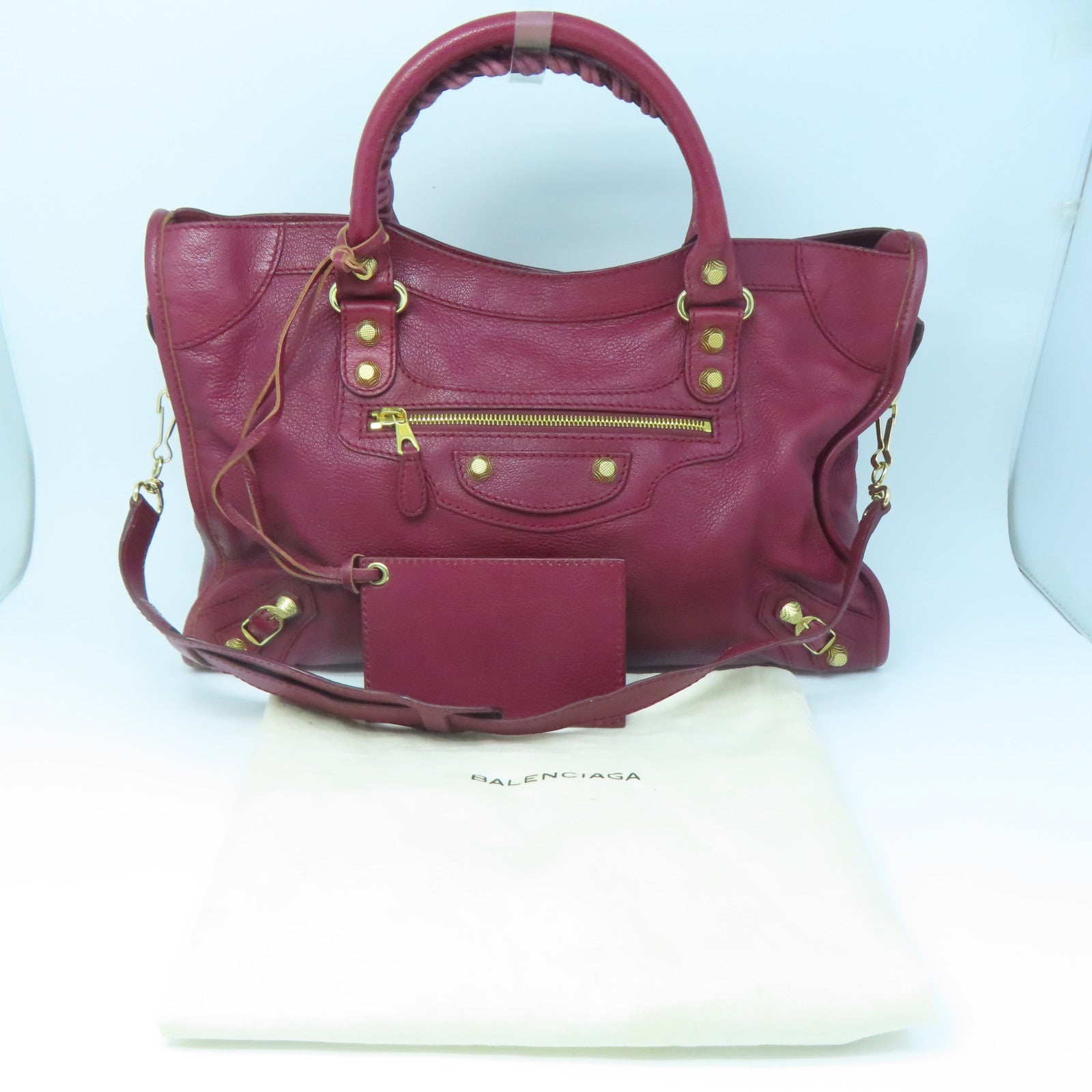 BALENCIAGA 牛皮皮革City金扣手挽肩背兩用袋紅色