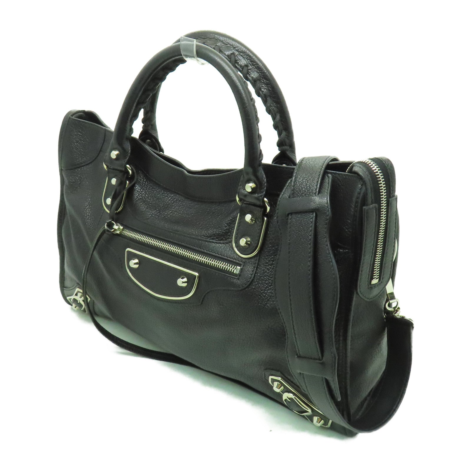 BALENCIAGA 牛皮皮革Shoulder Bag銀扣手挽肩背兩用袋黑色