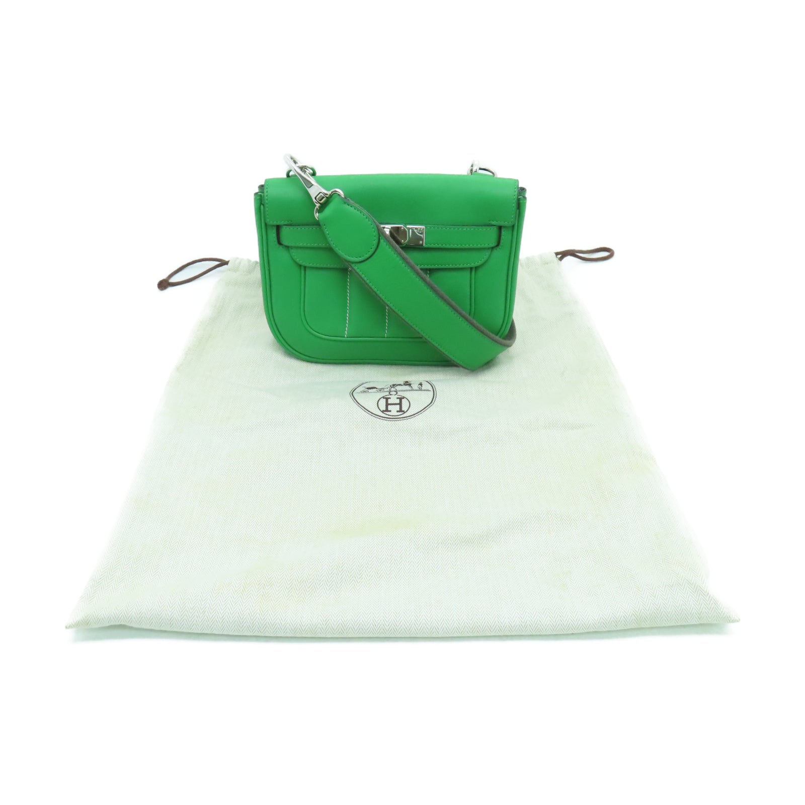 HERMES Veau Swift皮革Mini Berlin銀扣肩背袋竹子綠色