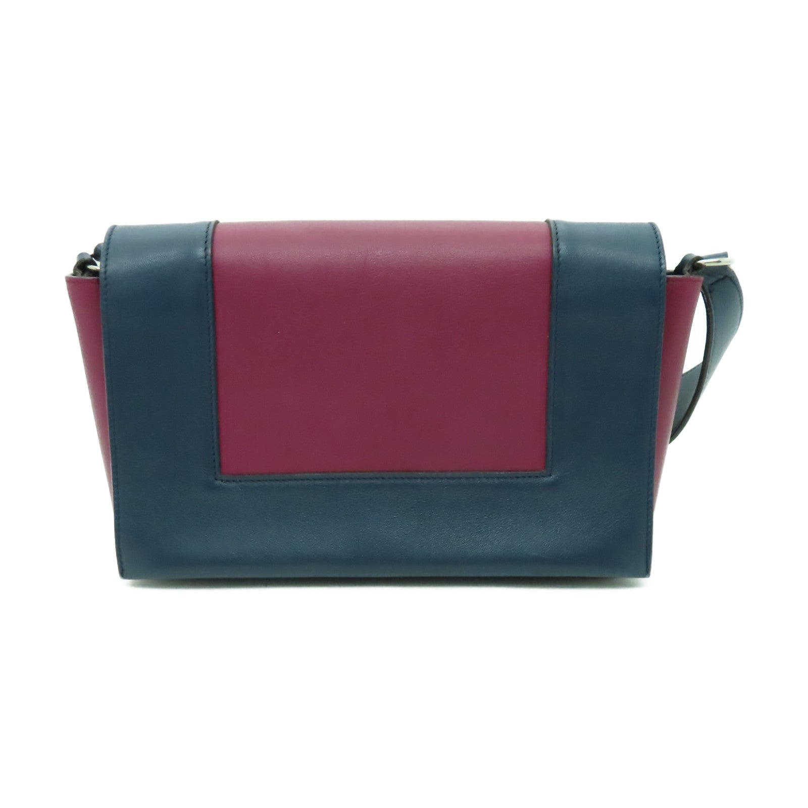 CELINE 牛皮皮革Shoulder Bag銀扣肩背袋深藍色/酒紅色
