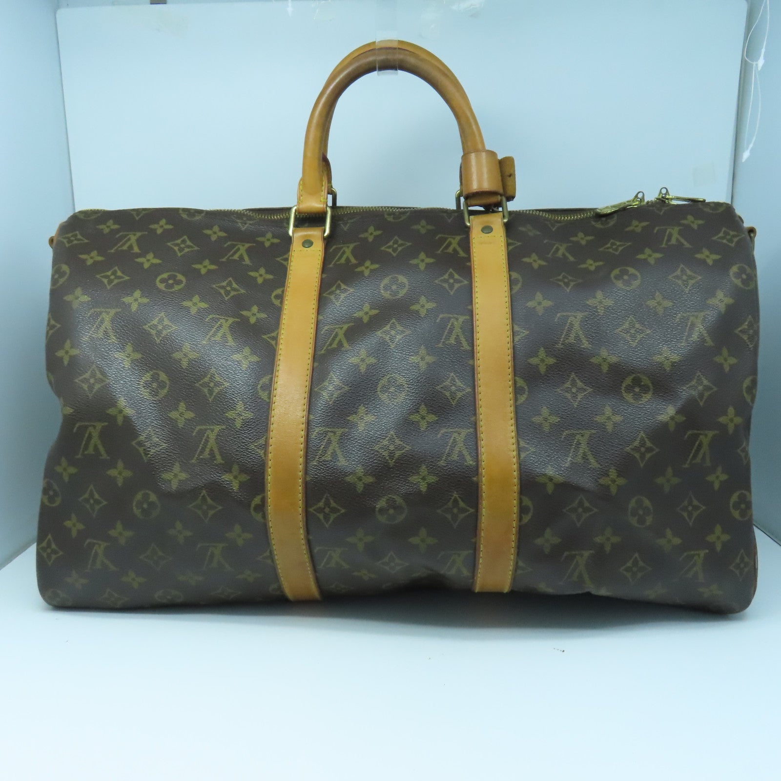 LOUIS VUITTON Monogram Keepall 50 Bandouliere Gold Buckle Boston Bag Brown