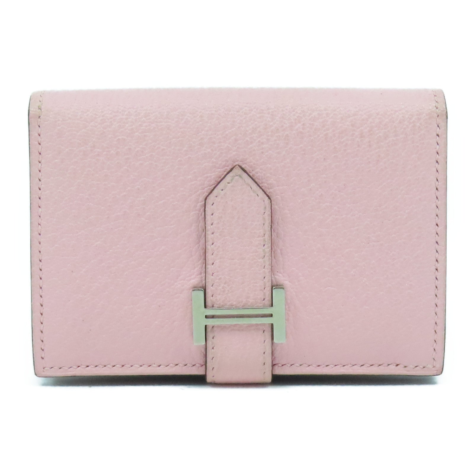 HERMES Chevre皮革Bearn Card Case銀扣卡片套櫻花粉色