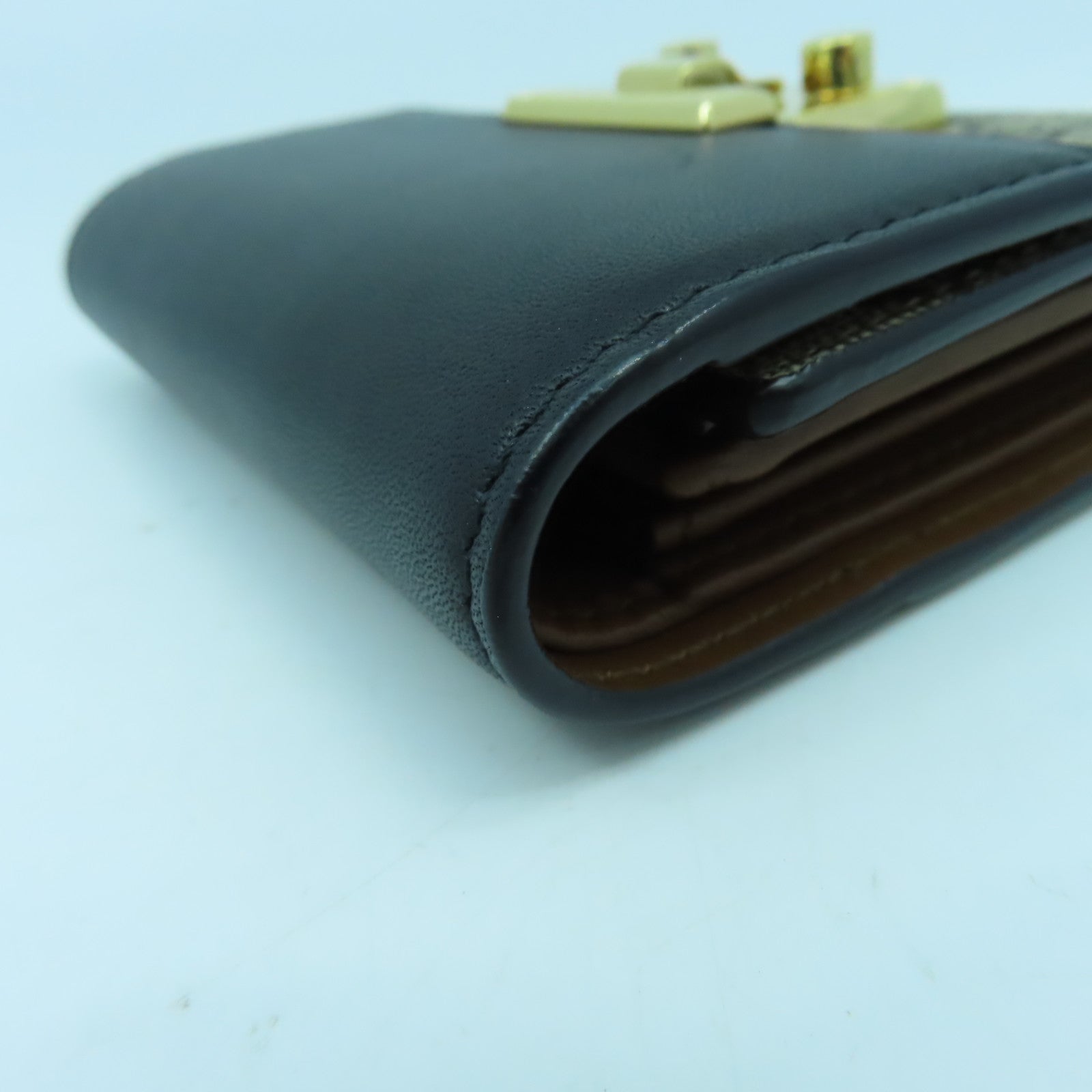 GUCCI 塗層帆布/牛皮皮革Wallet金扣錢包灰色/黑色