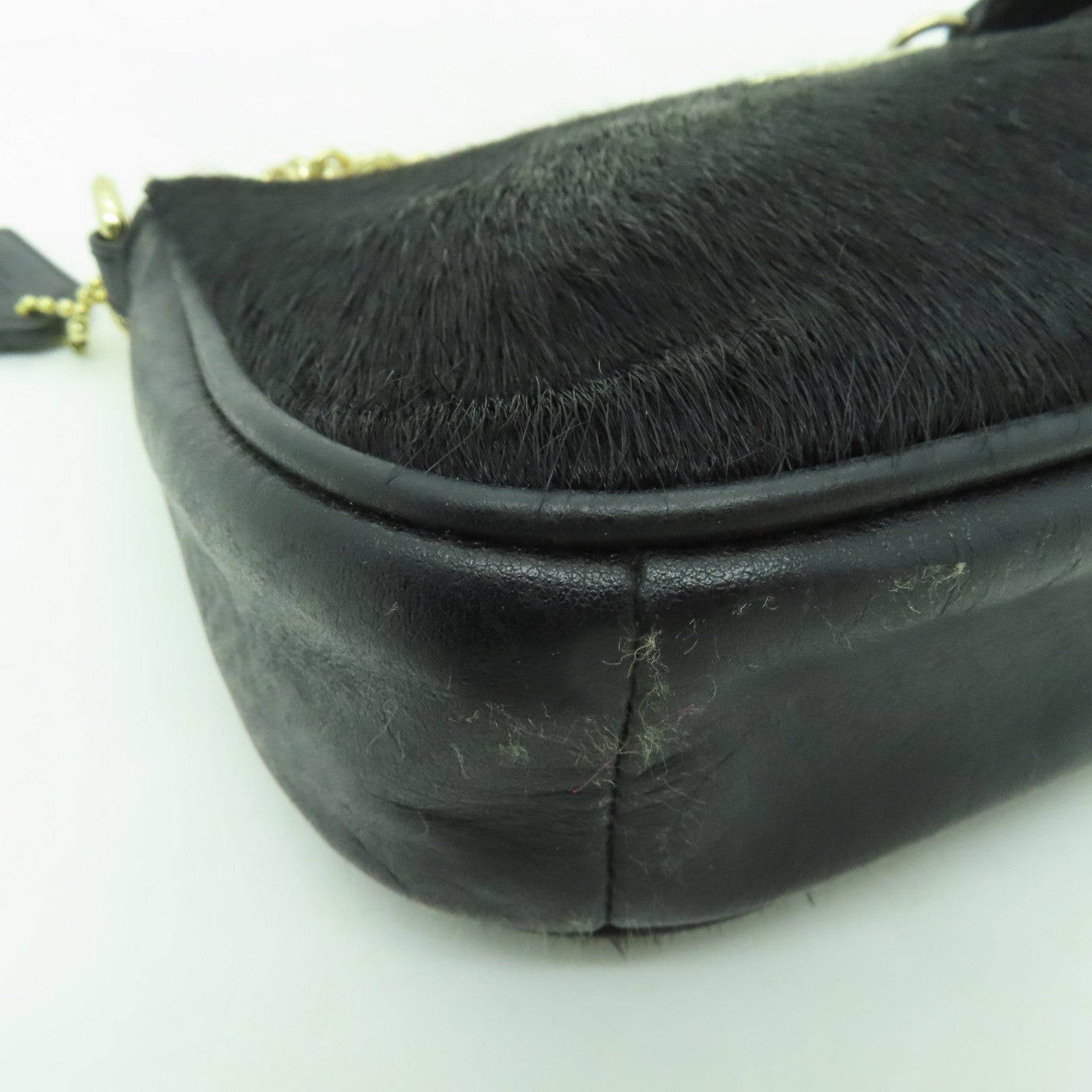 COACH 牛皮皮革/牛毛Handbag金扣手挽袋黑色