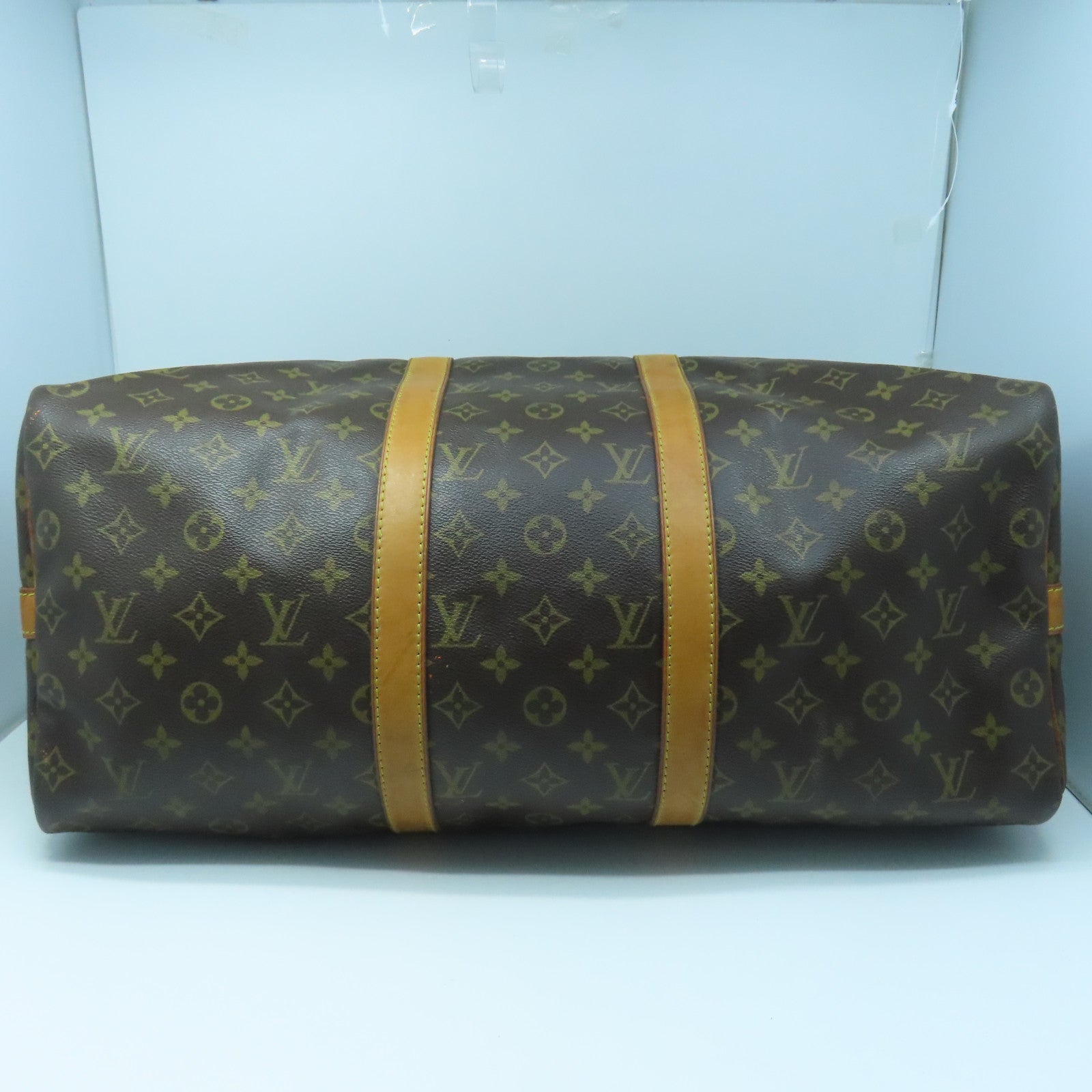 LOUIS VUITTON Monogram Keepall 50 Bandouliere Gold Buckle Boston Bag Brown