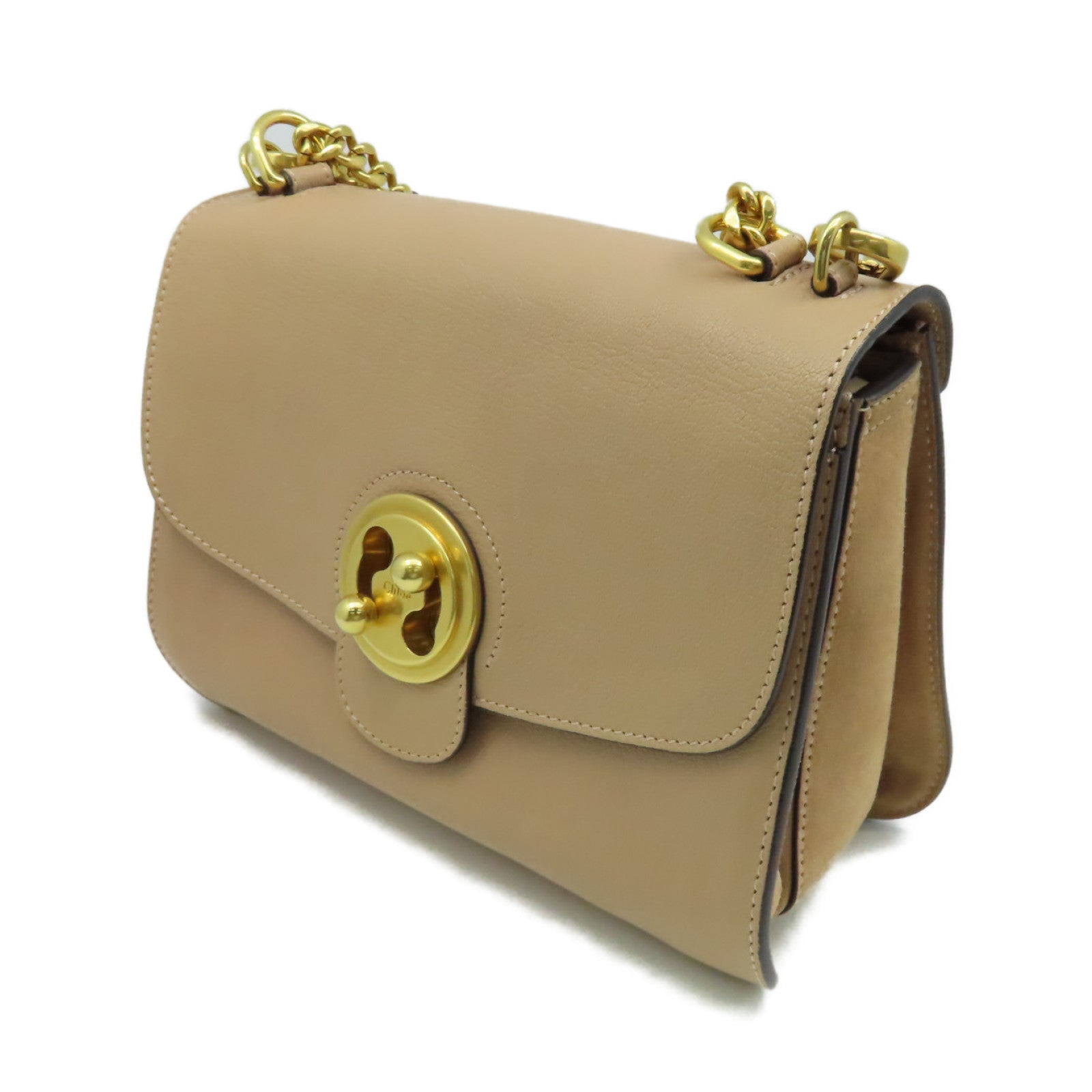 Chloe 牛皮皮革Chain Shoulder Bag金扣肩背袋杏色