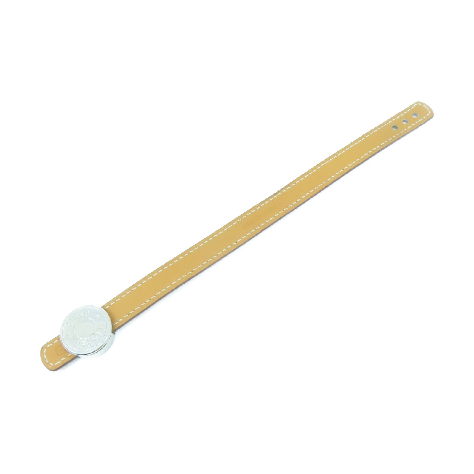 HERMES Swift皮革Clou De Selle Bracelet銀扣手鐲啡色/黑色#16.75cm