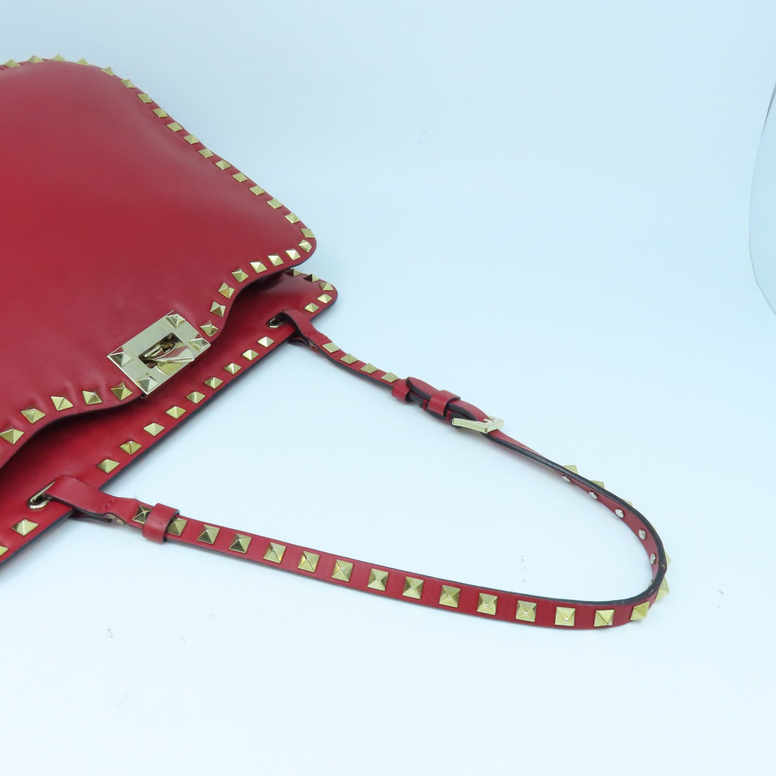 Valentino 【激減優惠】皮革Shoulder Bag金扣手挽袋紅色