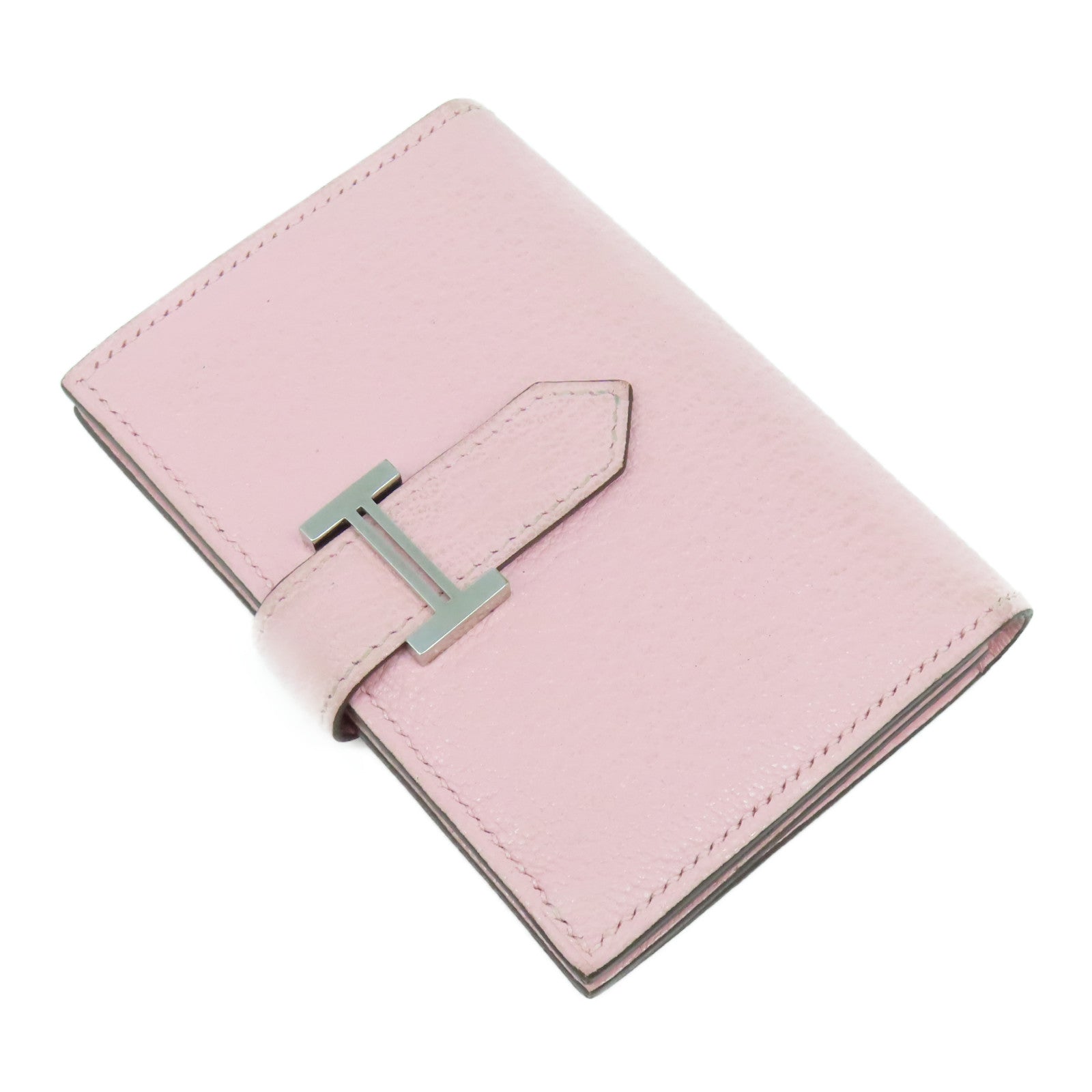 HERMES Chevre皮革Bearn Card Case銀扣卡片套櫻花粉色