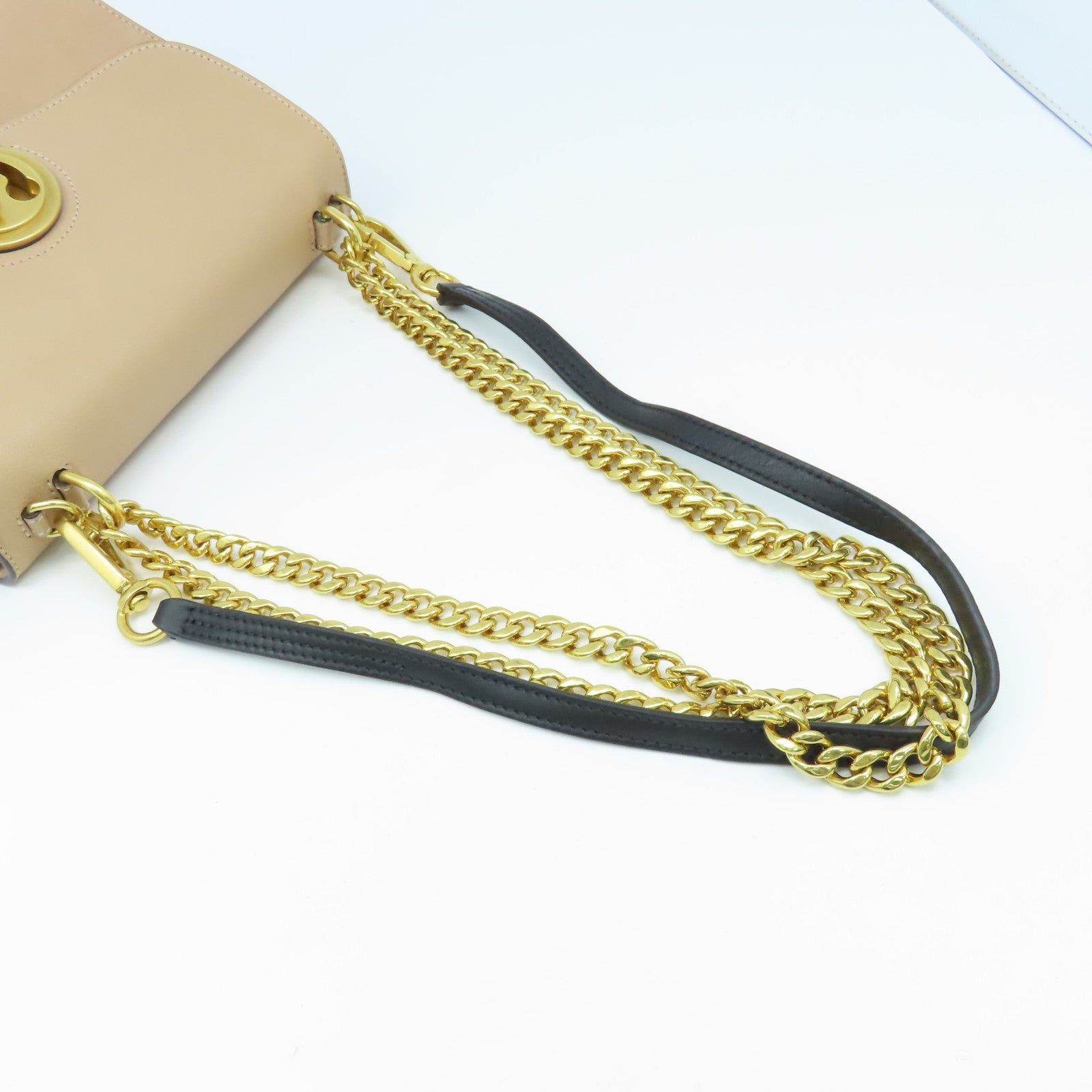 Chloe 牛皮皮革Chain Shoulder Bag金扣肩背袋杏色