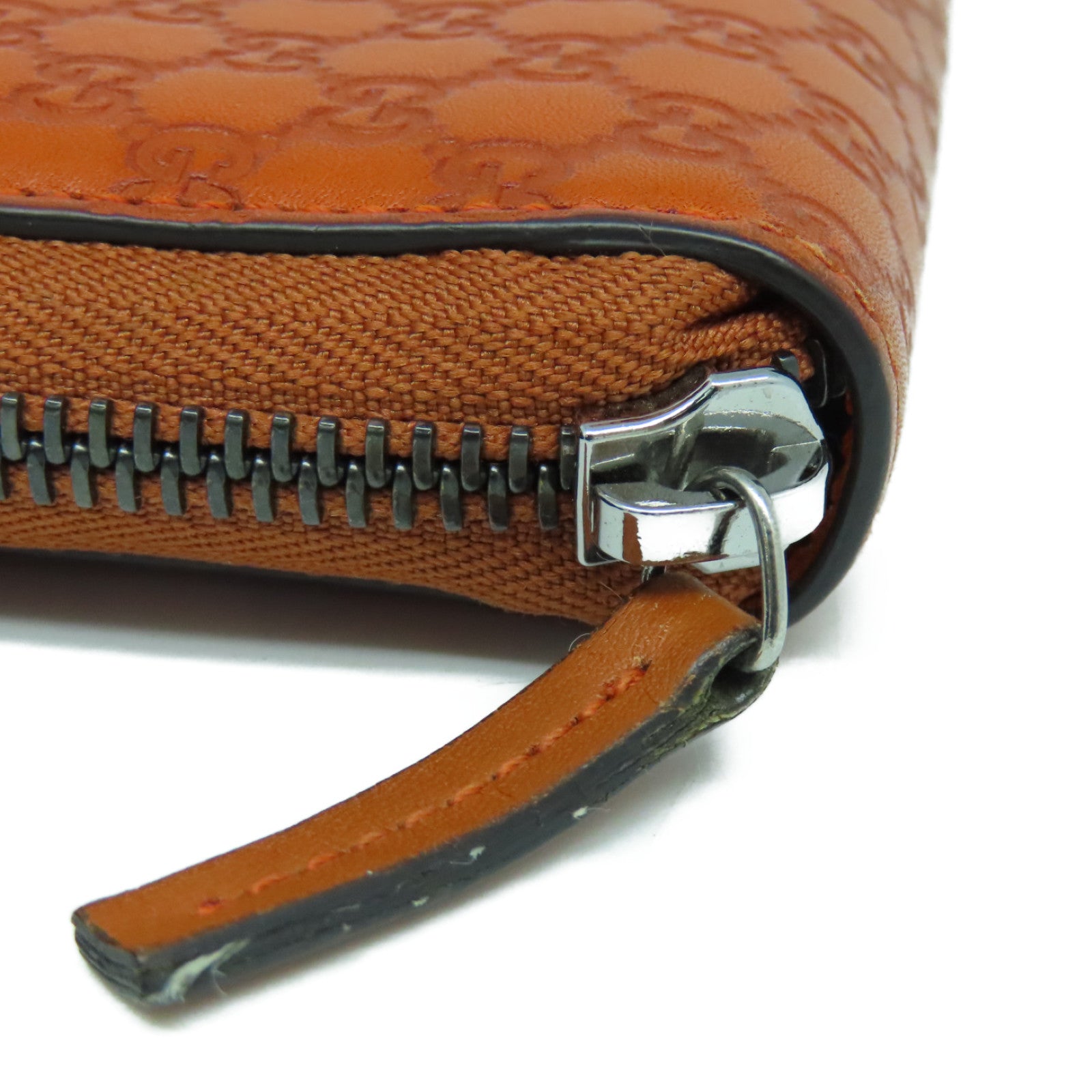 GUCCI Cowhide Leather Zipped Long Wallet Silver Buckle Long Wallet Orange