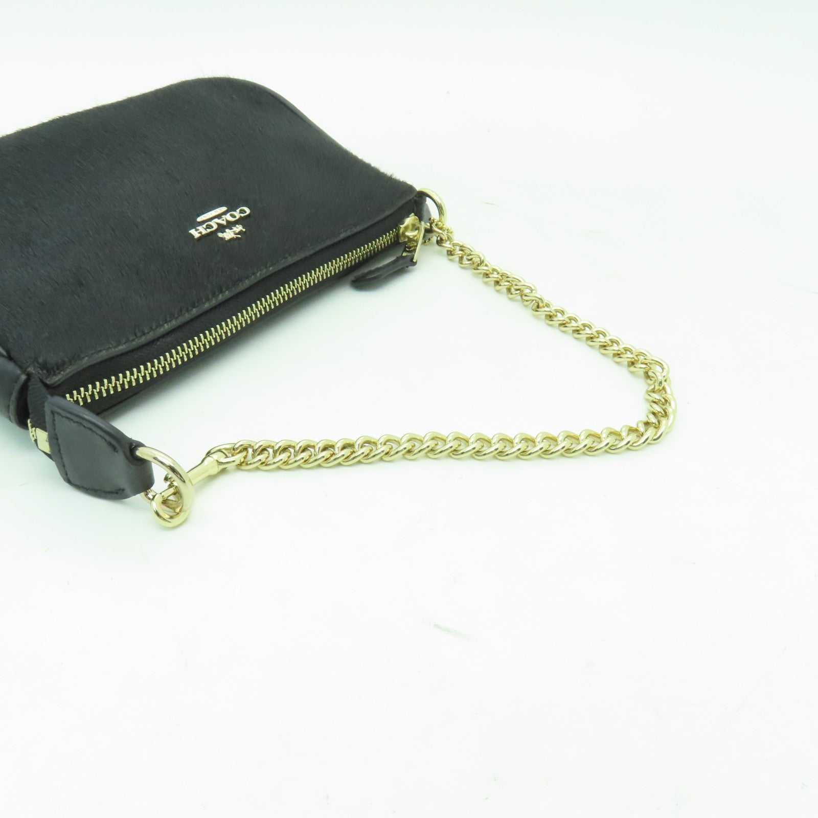 COACH 牛皮皮革/牛毛Handbag金扣手挽袋黑色