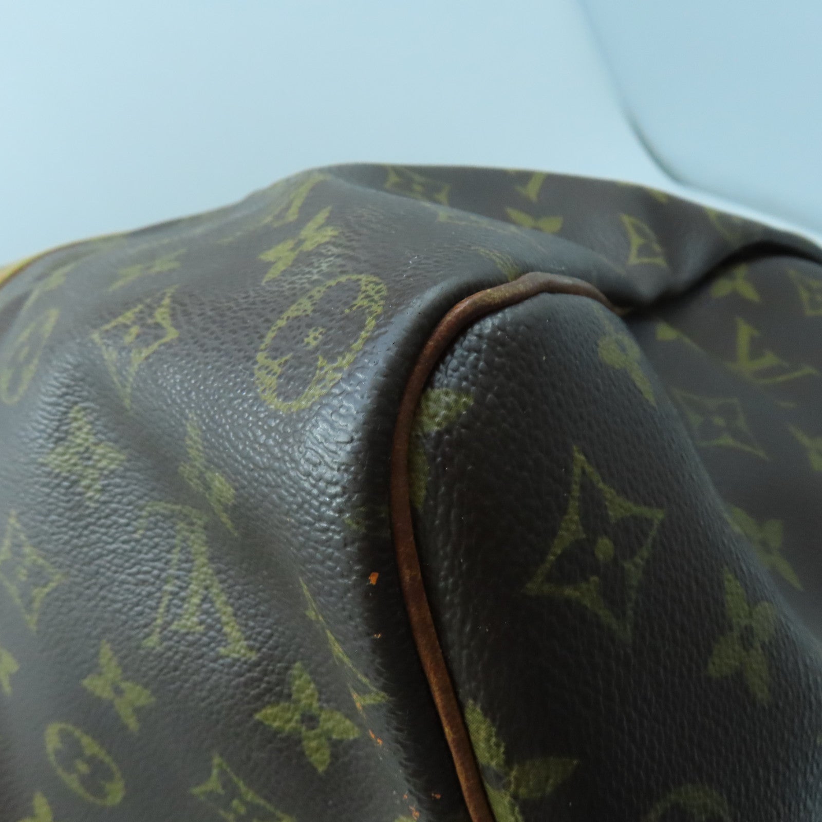 LOUIS VUITTON Monogram Keepall 50 Bandouliere Gold Buckle Boston Bag Brown