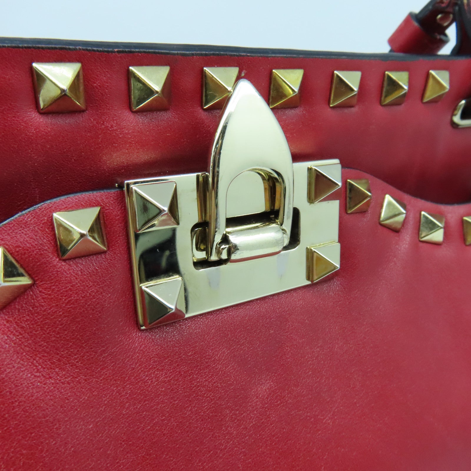 Valentino 【激減優惠】皮革Shoulder Bag金扣手挽袋紅色
